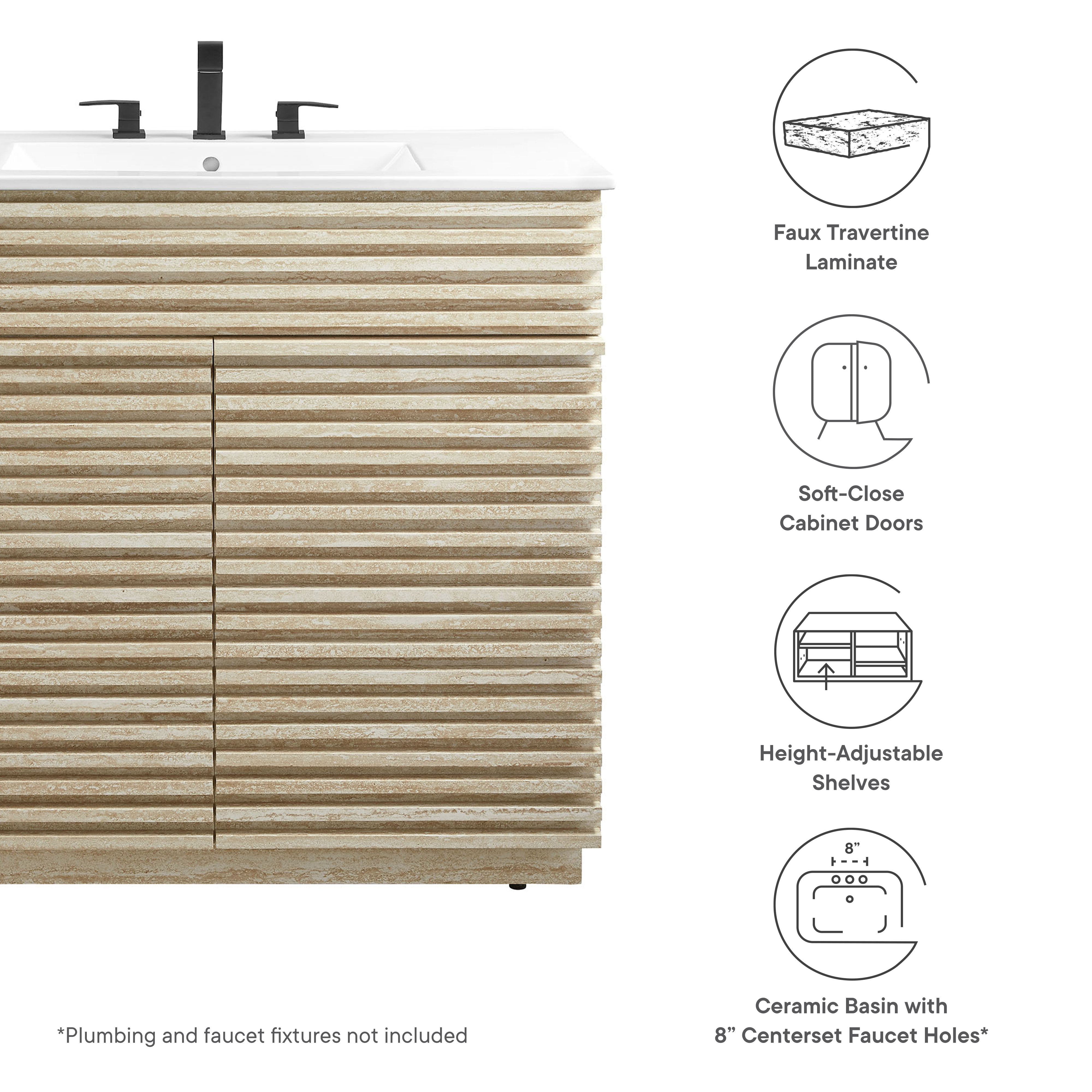 Render 36" Faux Travertine Bathroom Vanity With Sink by Modway