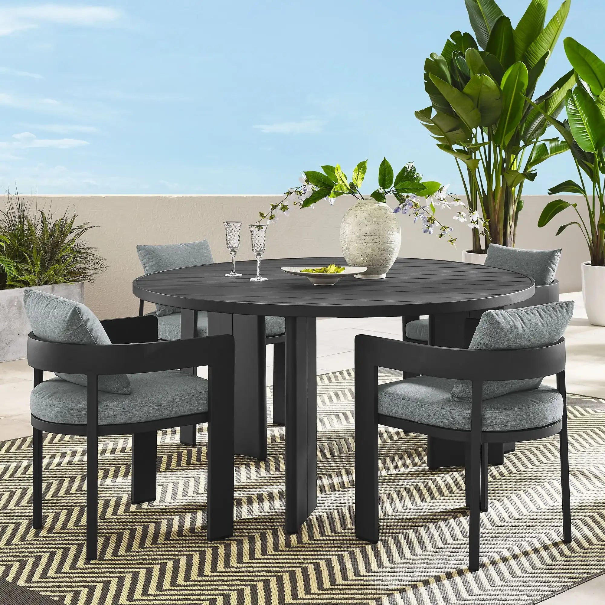 Tahoe 5-Piece Outdoor Patio Aluminum Dining Set in Gray Gray