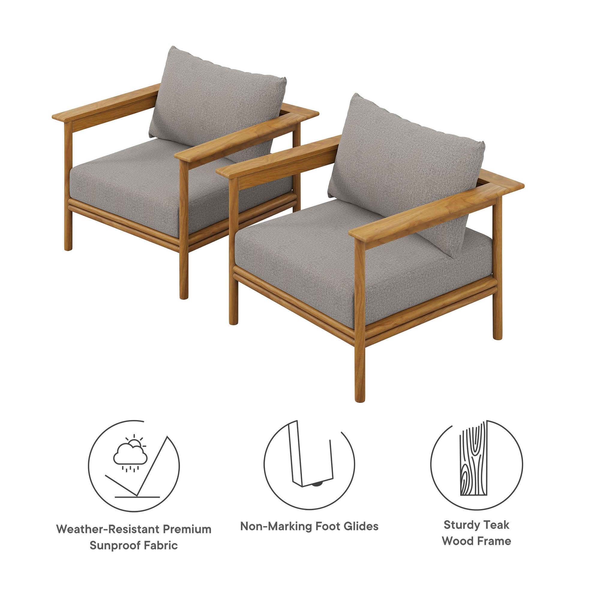 Wren Outdoor Patio Teak Wood Armchair Set of 2 by Modway