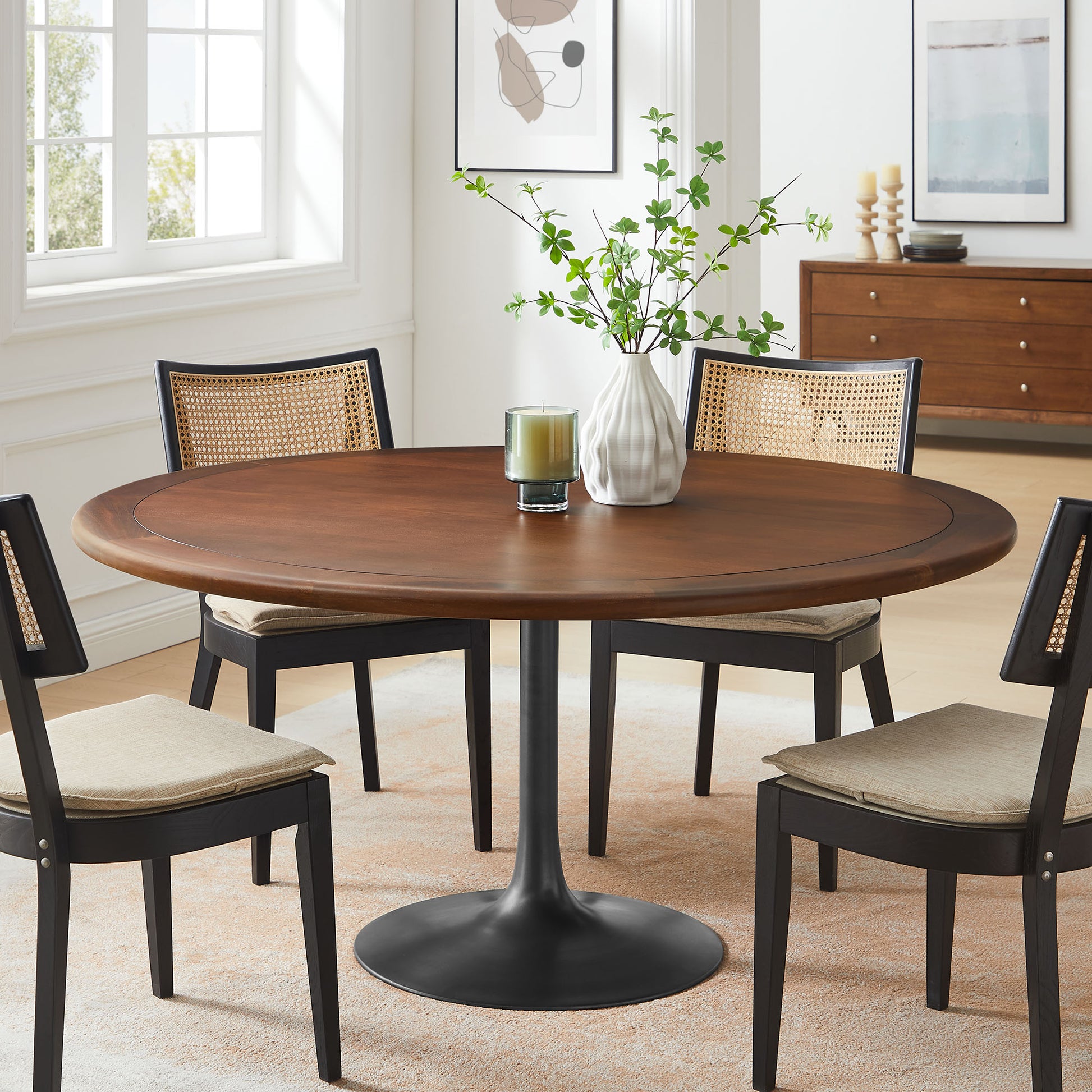Lippa 60" Round Pedestal Solid Wood Dining Table by Modway - Best Buy Furniture