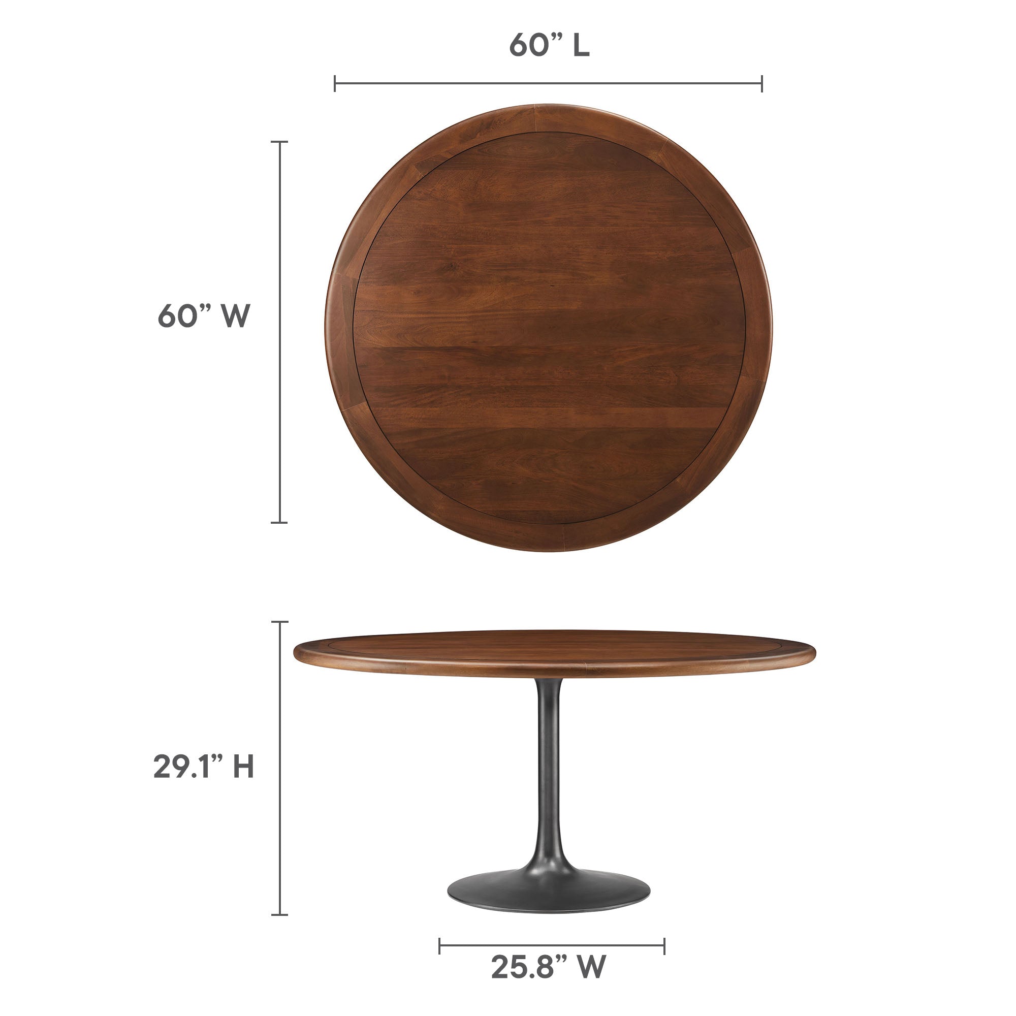 Lippa 60" Round Pedestal Solid Wood Dining Table by Modway - Best Buy Furniture