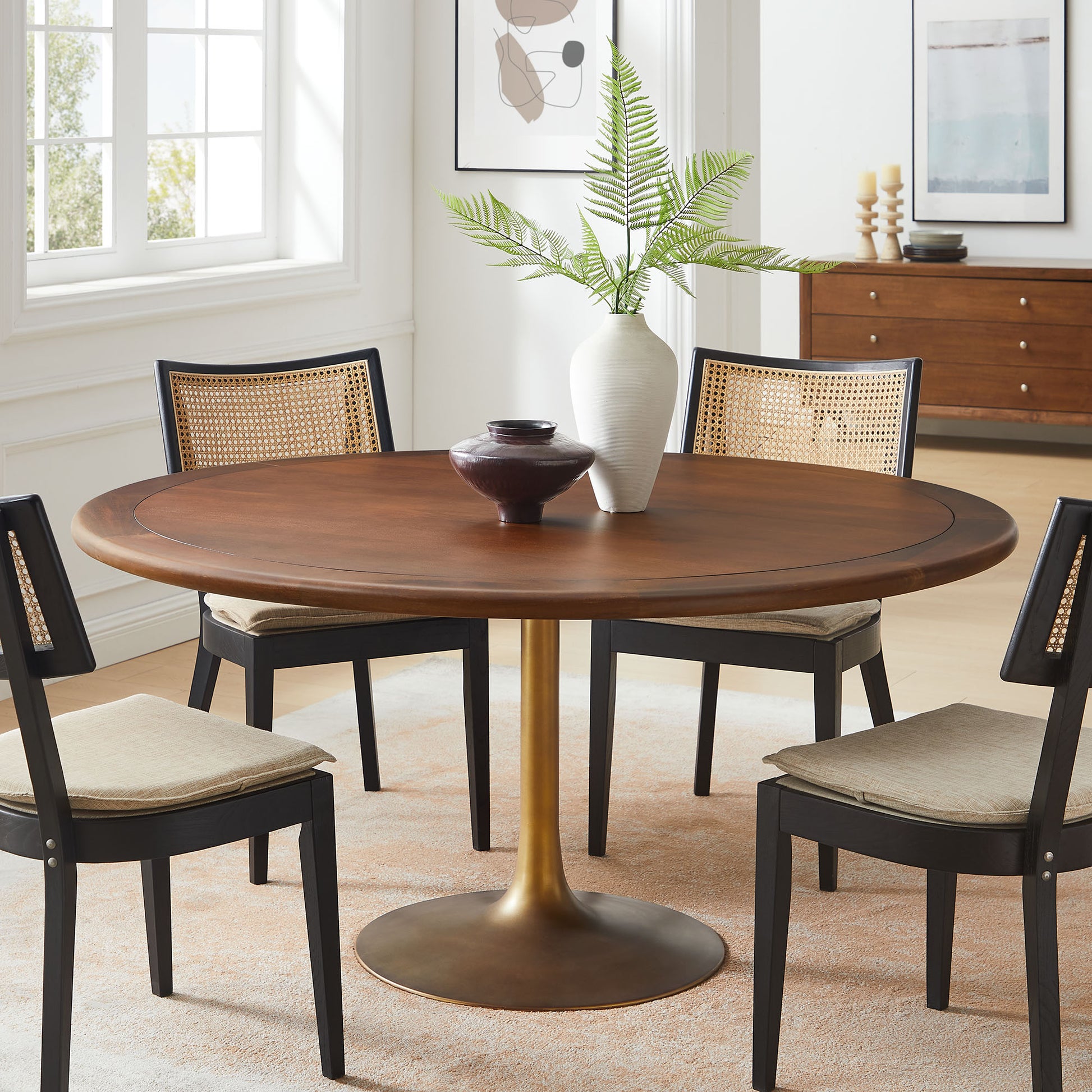 Lippa 60" Round Pedestal Solid Wood Dining Table by Modway - Best Buy Furniture