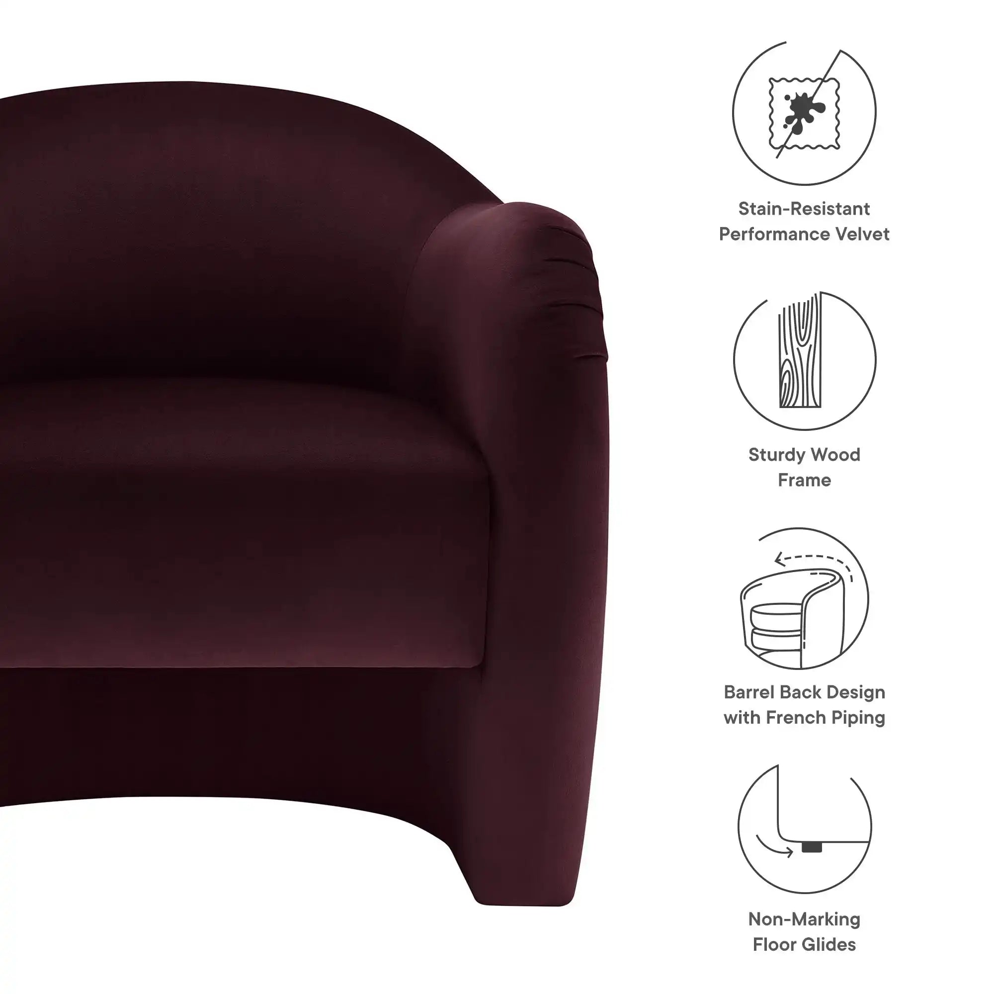 Compose Performance Velvet Accent Chair in Mulberry