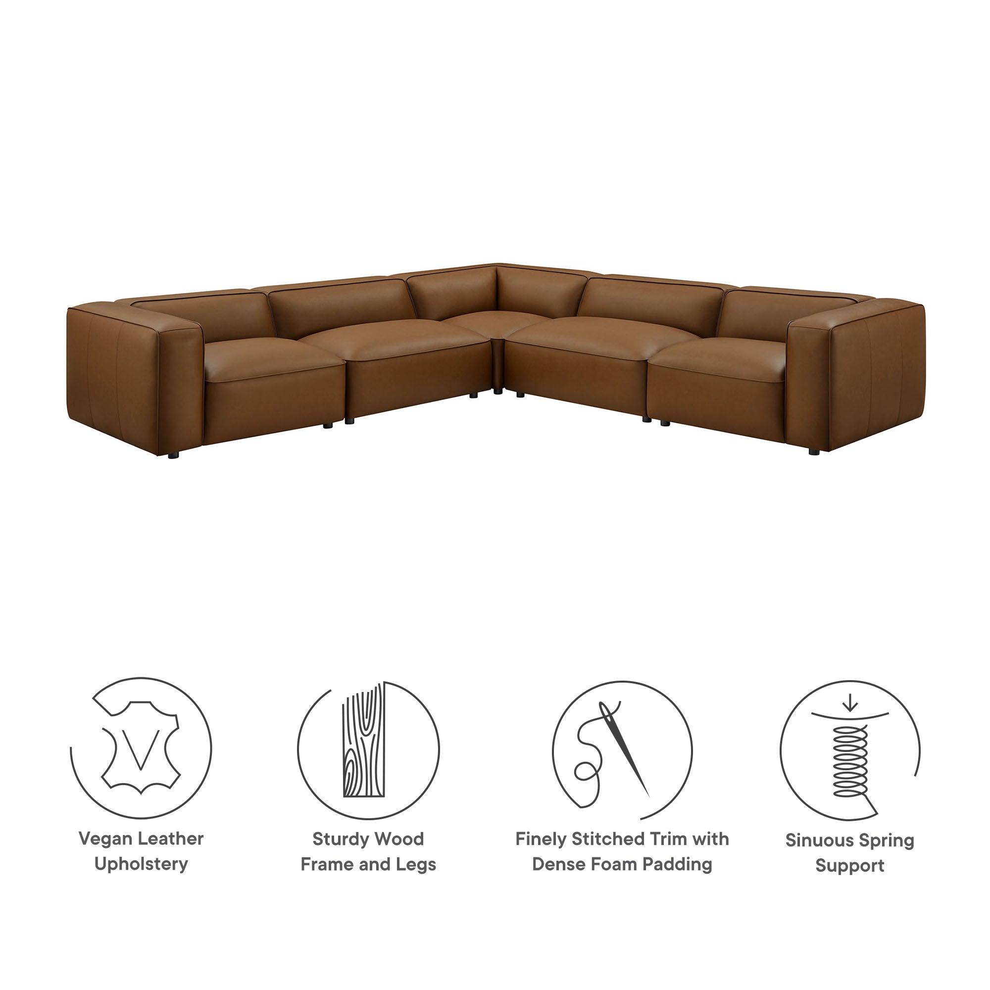 Auren 5-Piece Upholstered Vegan Leather Modular L-Shaped Sofa by Modway