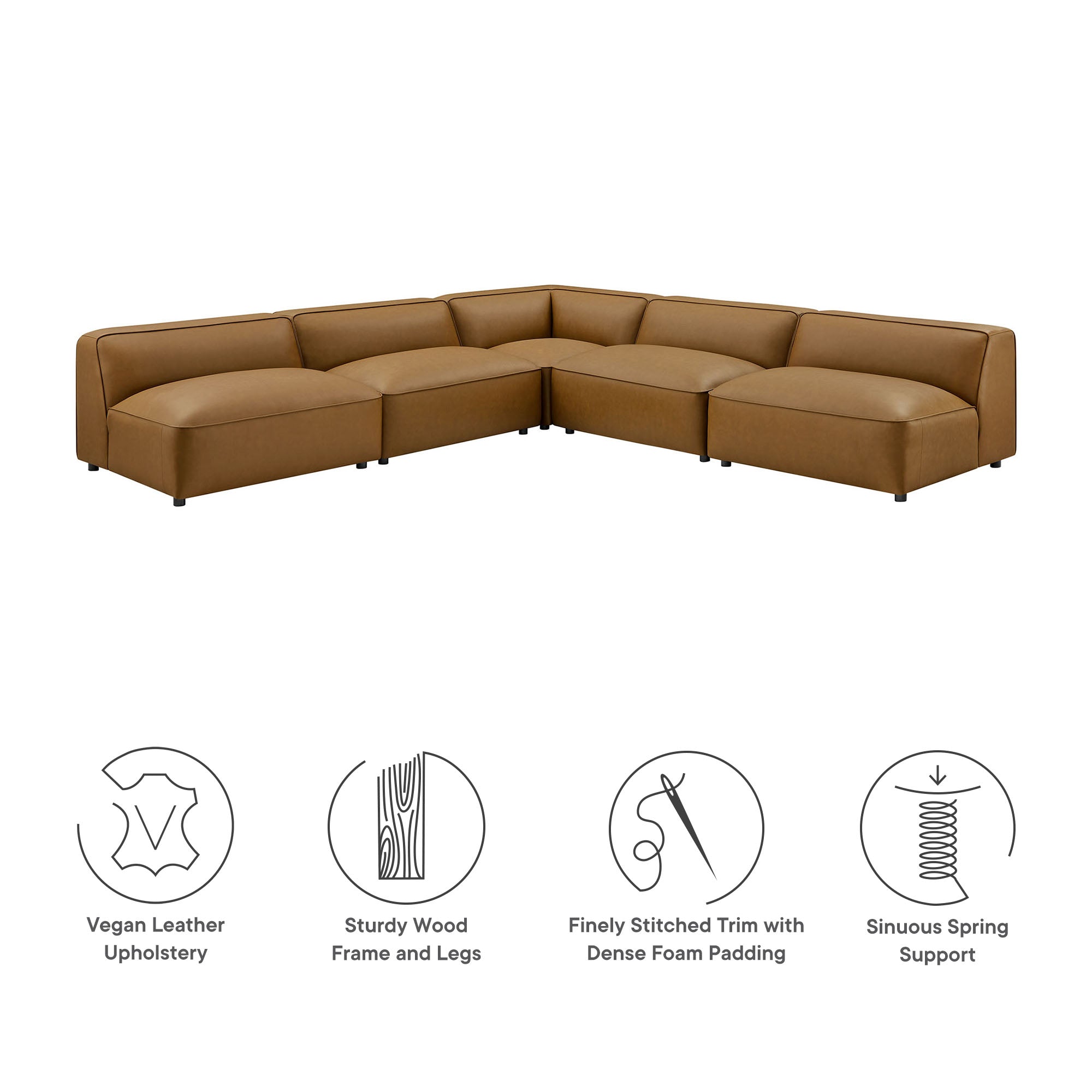 Auren 5-Piece Upholstered Armless L-Shaped Vegan Leather Modular Sofa by Modway