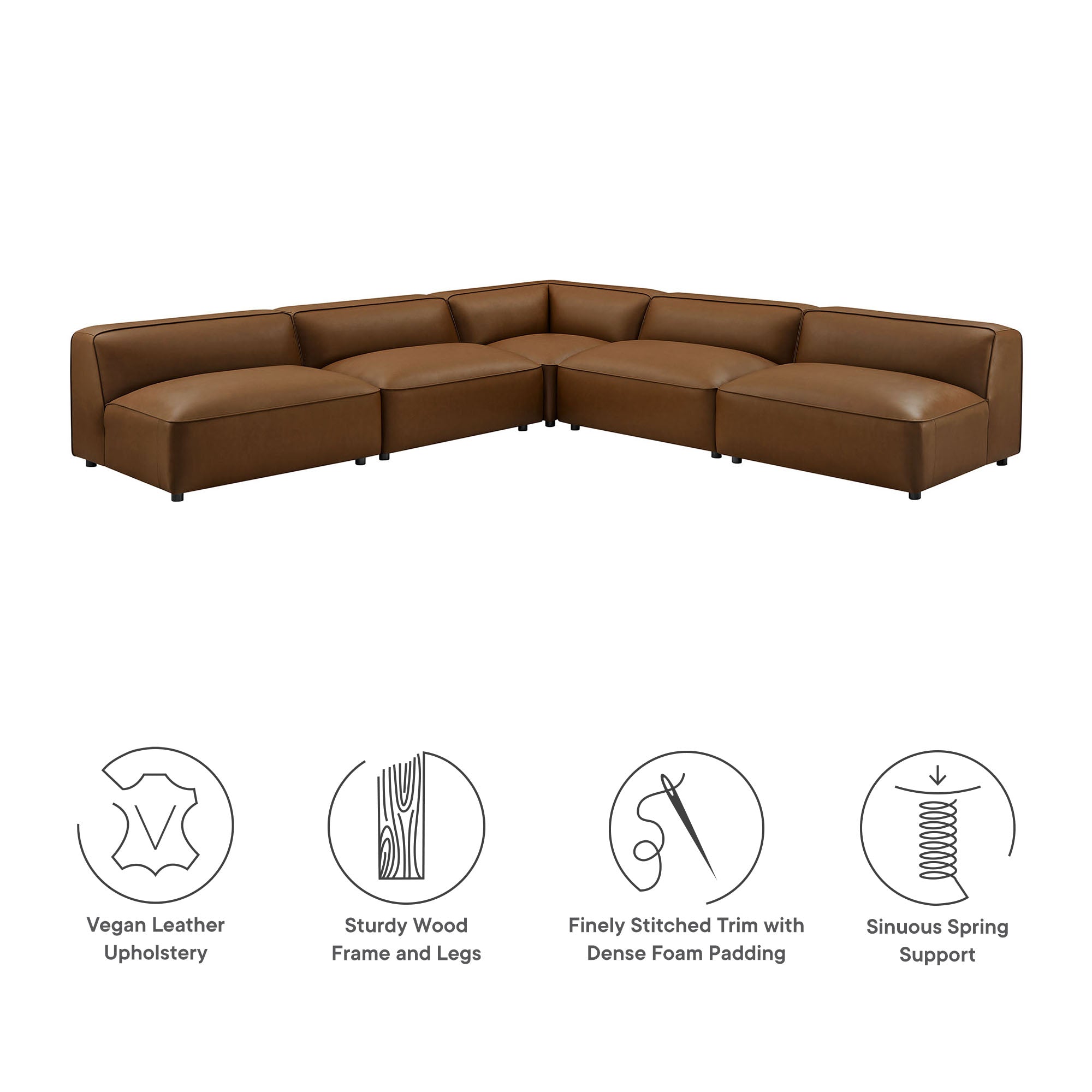 Auren 5-Piece Upholstered Armless L-Shaped Vegan Leather Modular Sofa by Modway