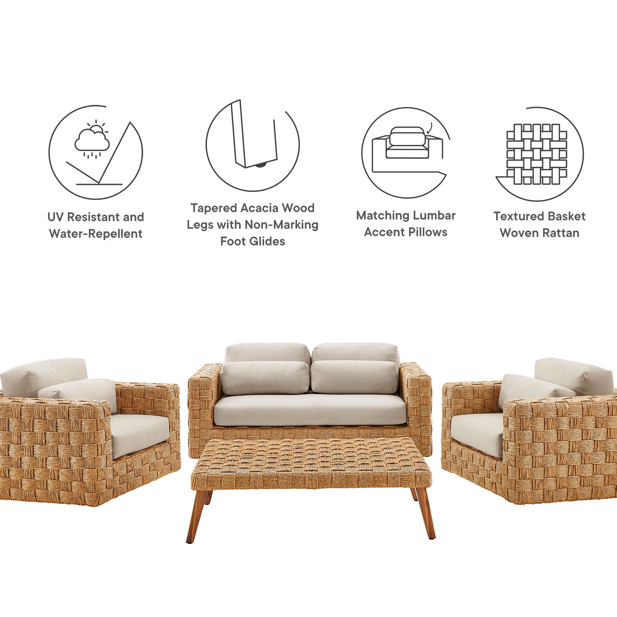 Thames 4-Piece Outdoor Patio Wicker Outdoor Patio Rattan Furniture Set by Modway