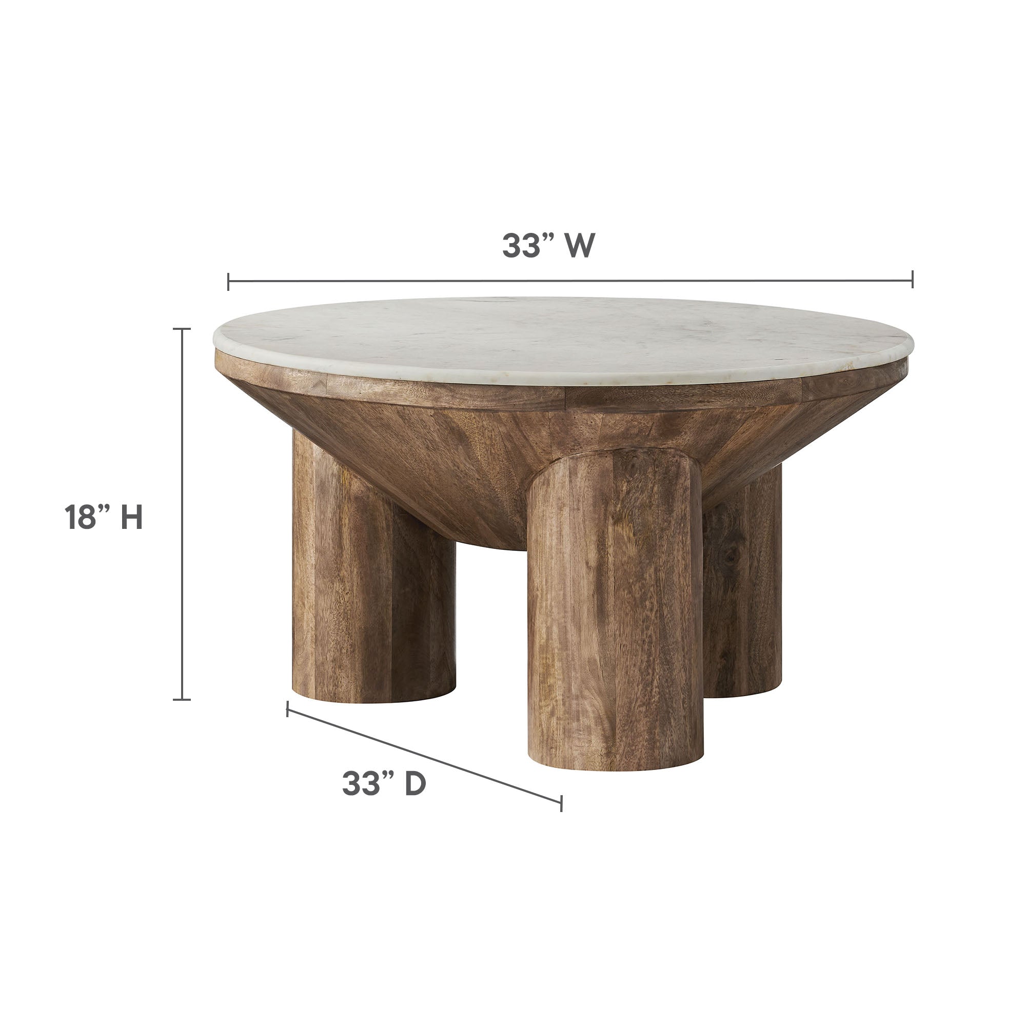 Ellison 33" Round Wood Coffee Table With Marble Top by Modway