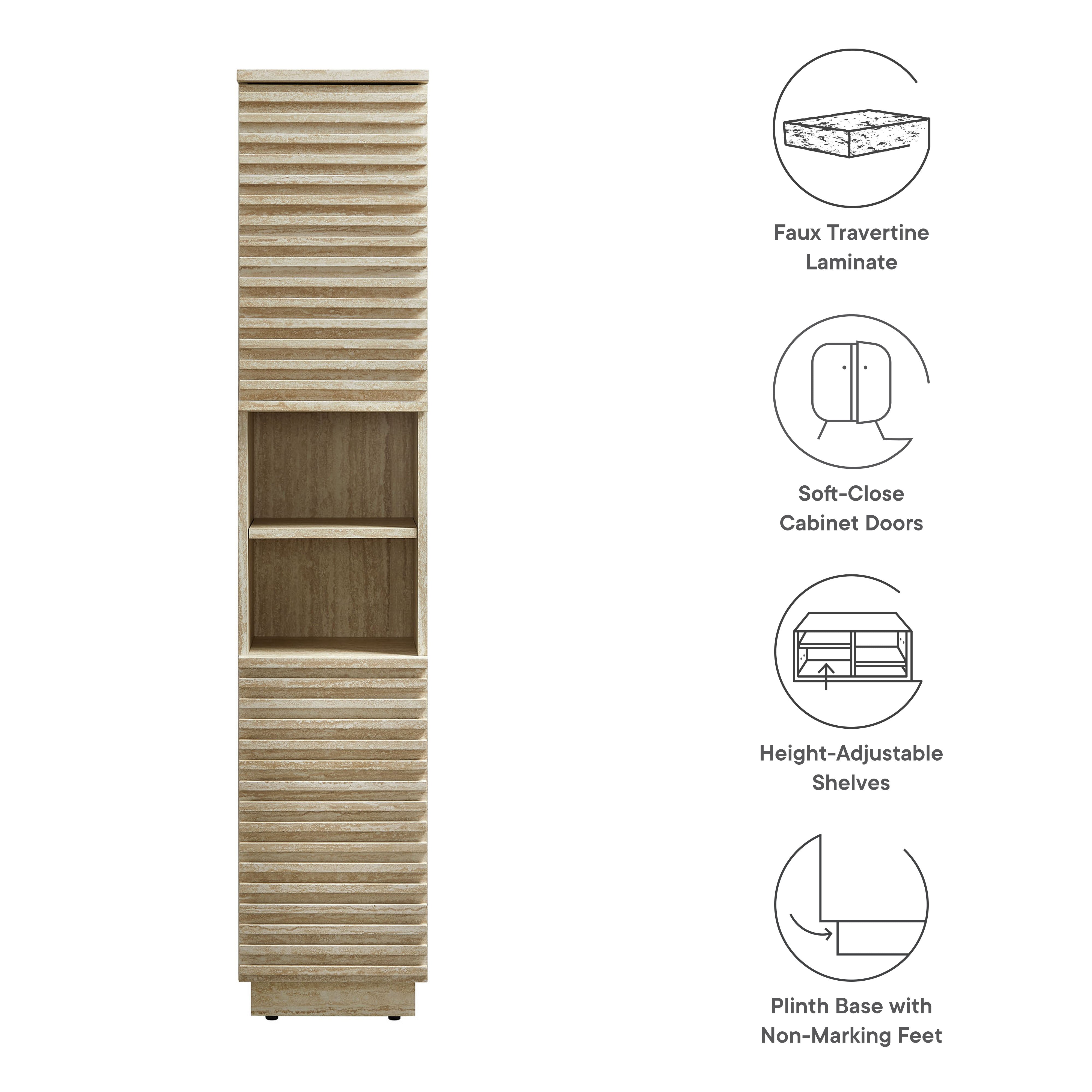 Render Tall Narrow Faux Travertine Linen Storage Cabinet by Modway