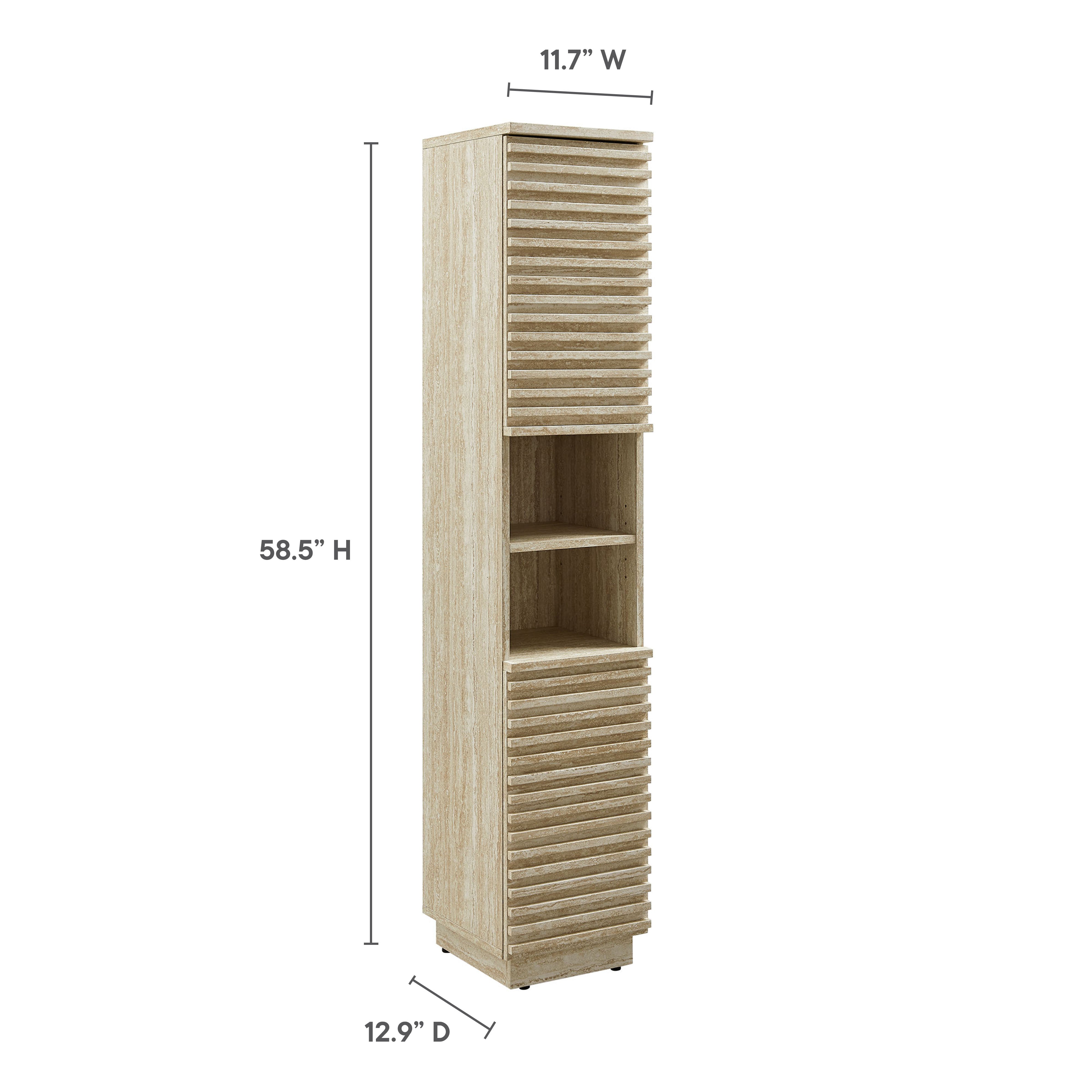 Render Tall Narrow Faux Travertine Linen Storage Cabinet by Modway