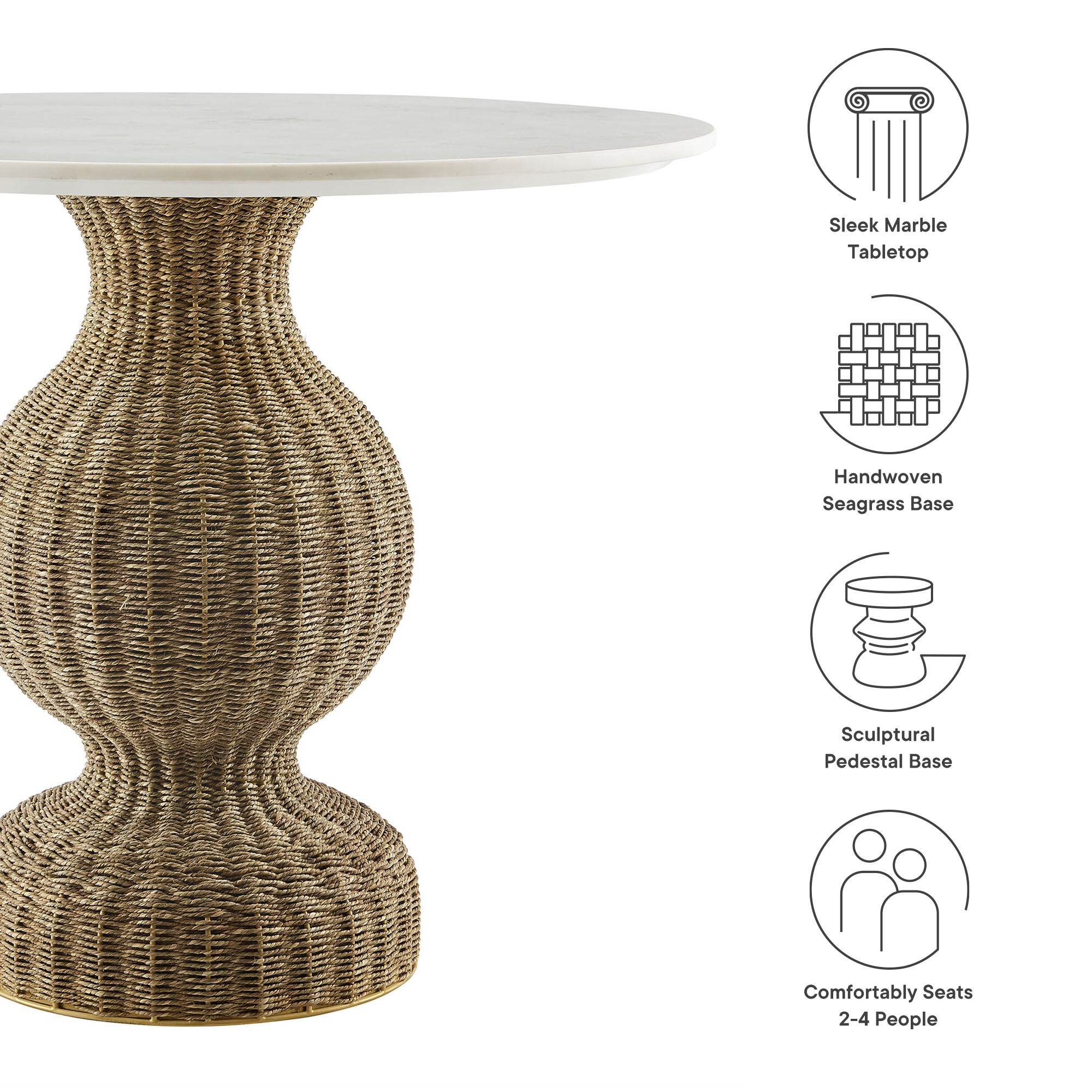 Zale 36" Marble and Seagrass Dining Table by Modway