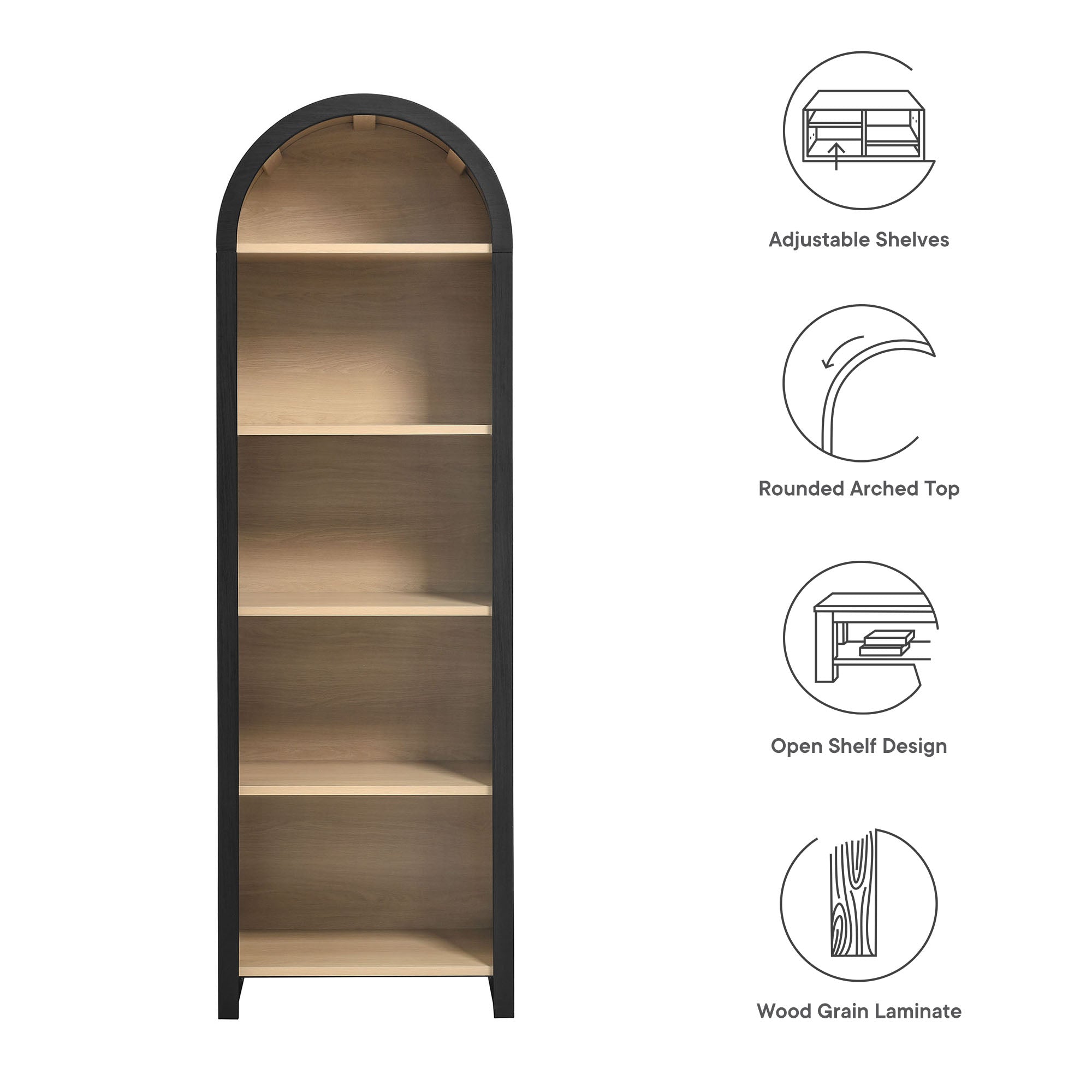 Evie Arched Narrow Bookcase Display Cabinet by Modway