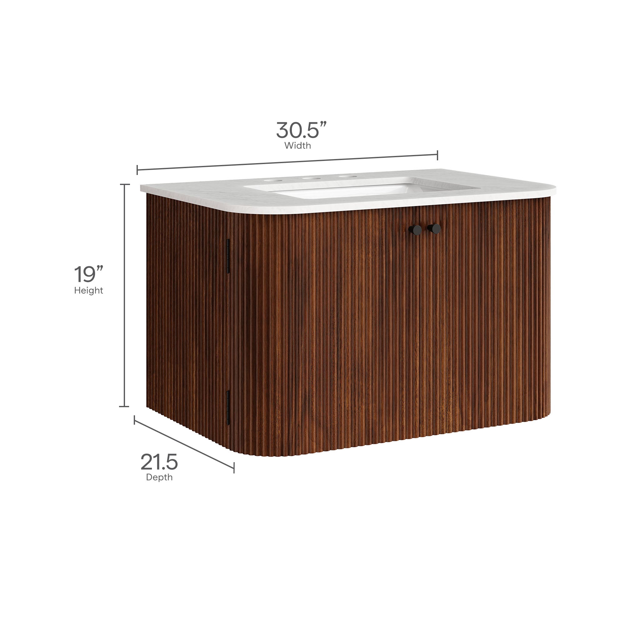 Zia 30" Wall-Mount Bathroom Vanity with Marble Sink by Modway