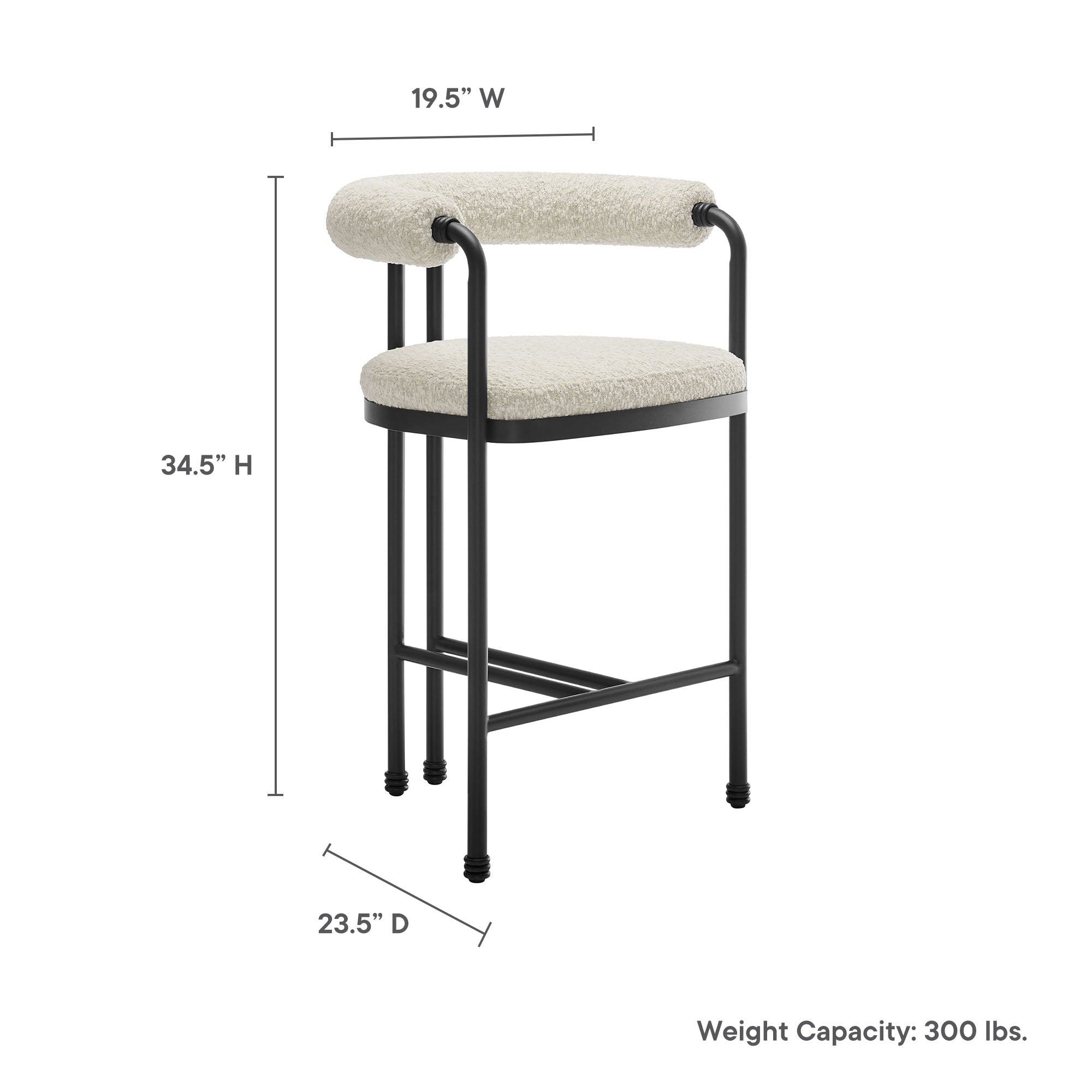 Turin Curved Back Boucle and Metal Counter Stool by Modway