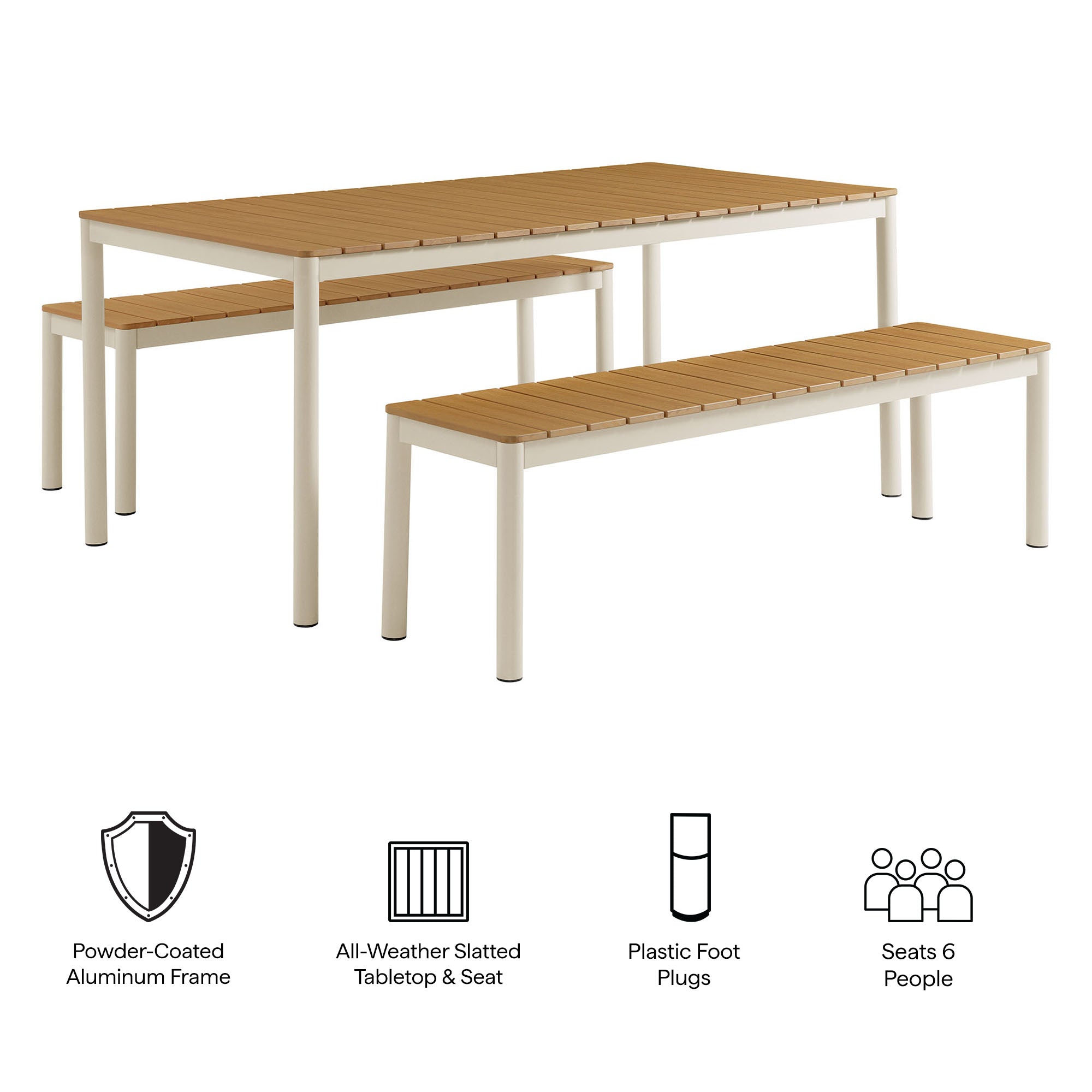 Finn Outdoor Patio Aluminum Faux Wood Dining Set with Benches by Modway