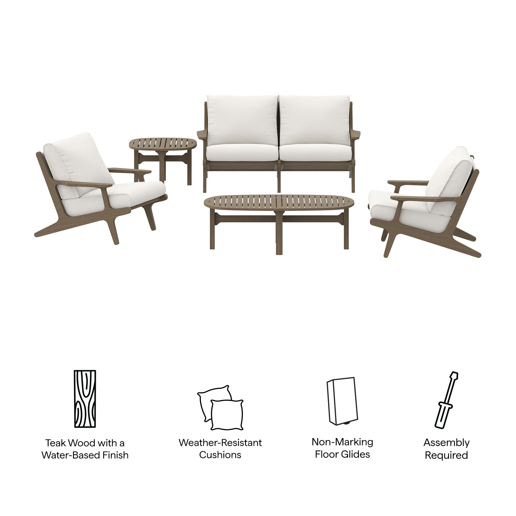 Saratoga 5-Piece Outdoor Patio Teak Wood Furniture Set by Modway