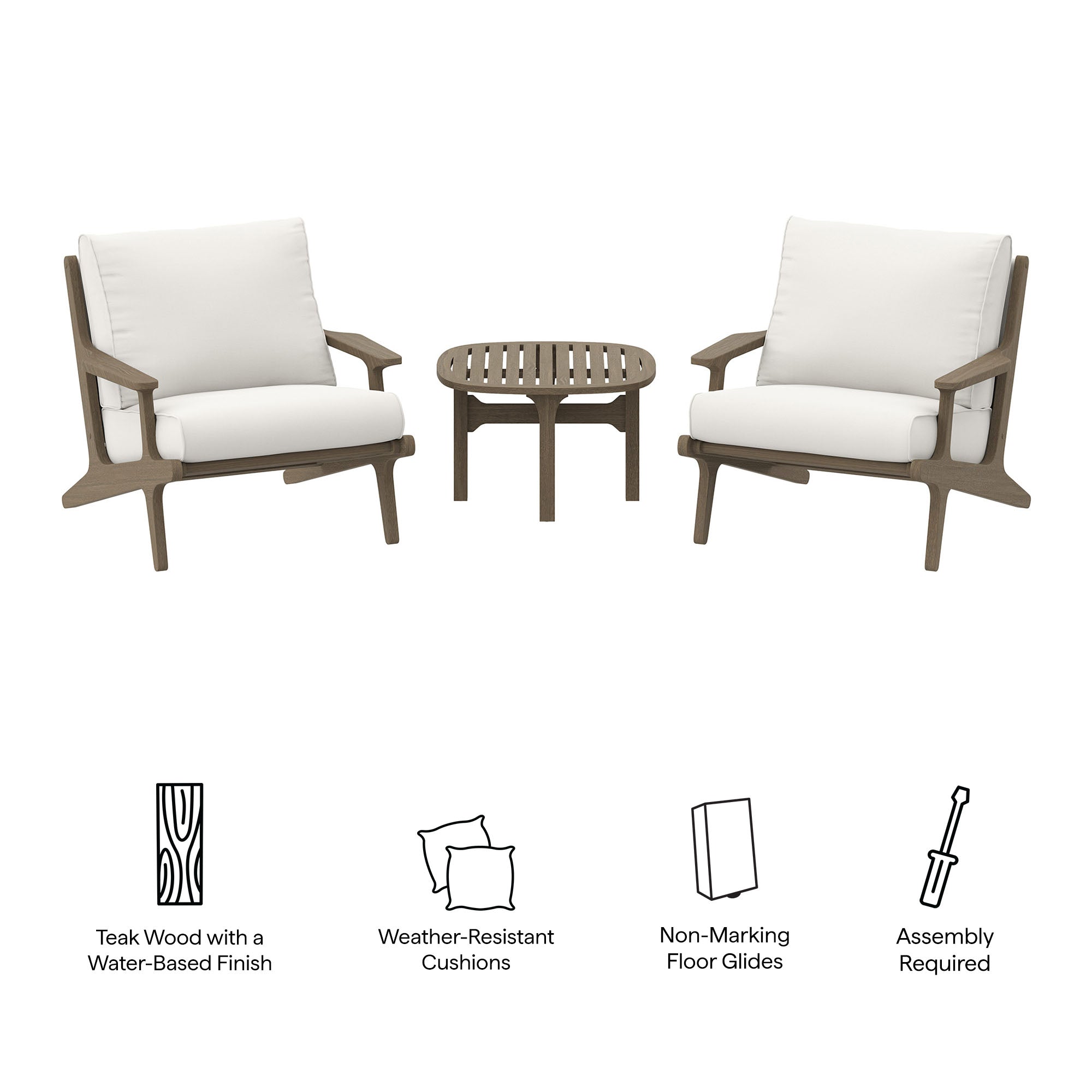 Saratoga 3-Piece Outdoor Patio Teak Wood Furniture Set with Lounge Chairs and Side Table by Modway
