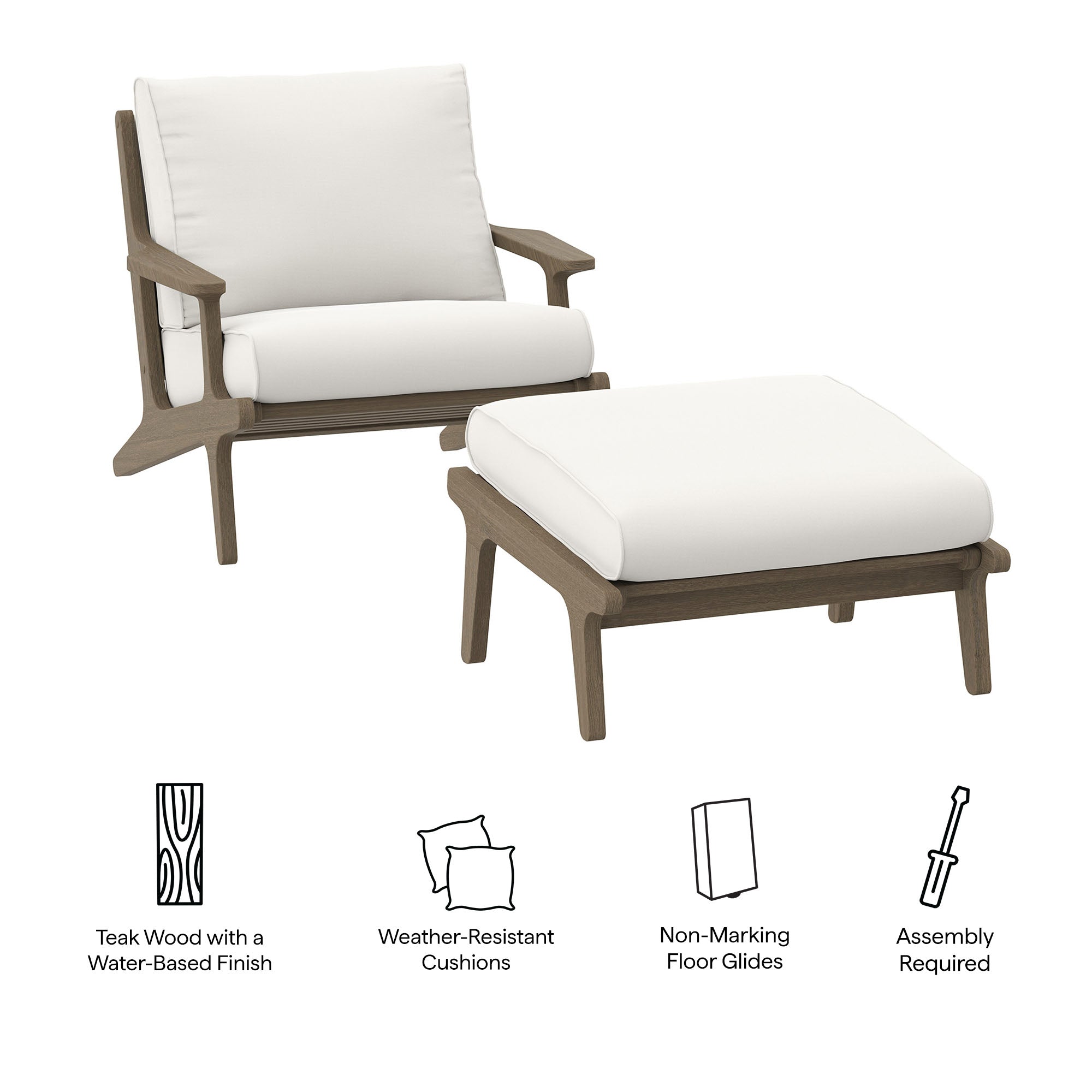 Saratoga Outdoor Patio Teak Wood Chair and Ottoman Set by Modway