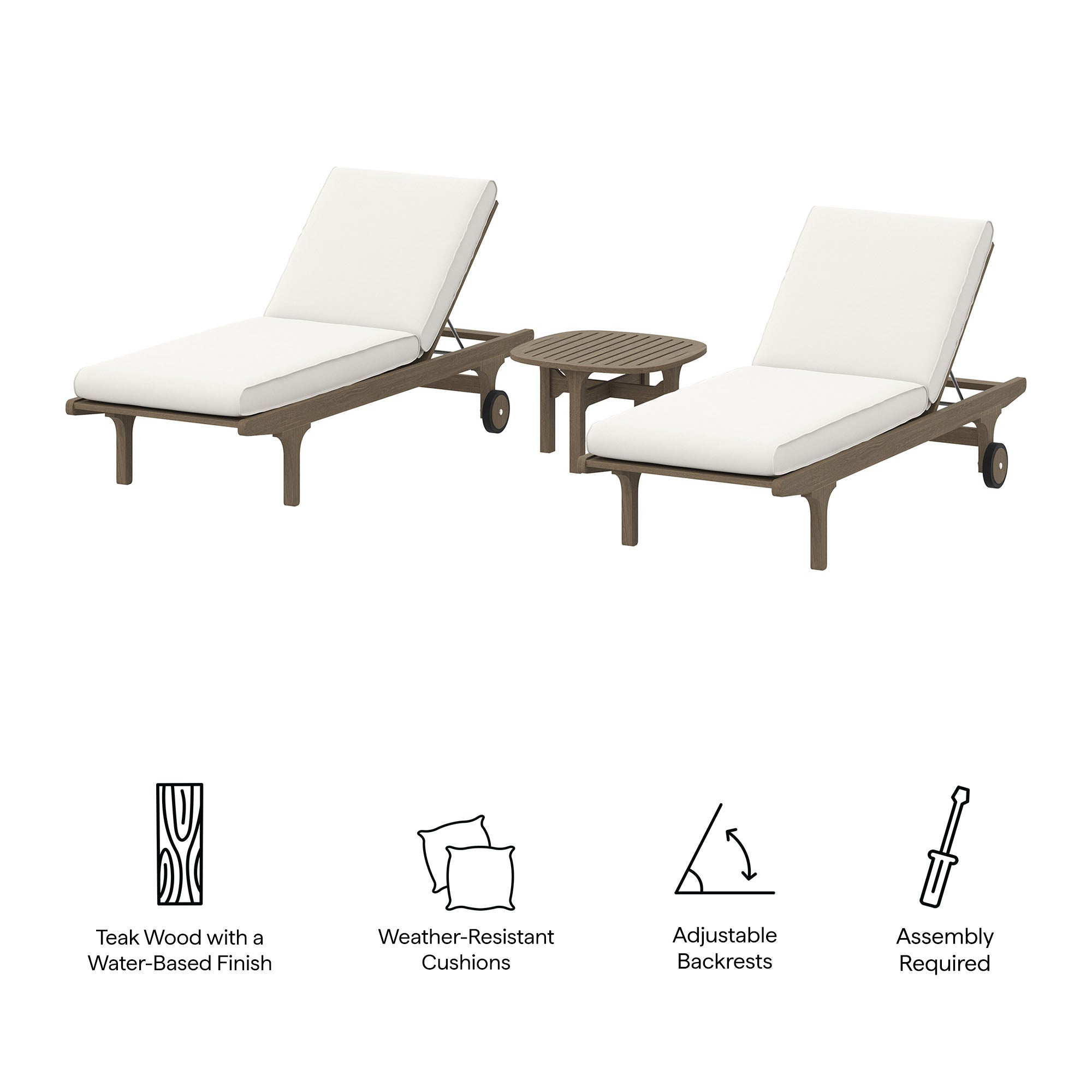 Saratoga Outdoor Patio Teak Wood 3-Piece Chaise Lounge Furniture Set by Modway