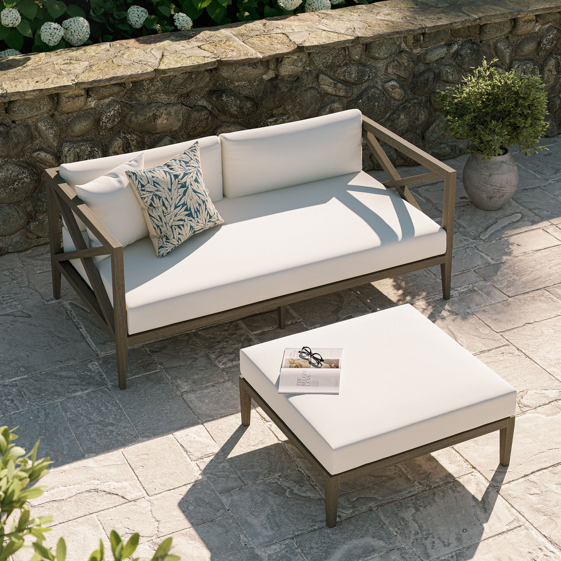 Northlake Outdoor Patio Teak Wood Loveseat and Ottoman Set by Modway - Best Buy Furniture
