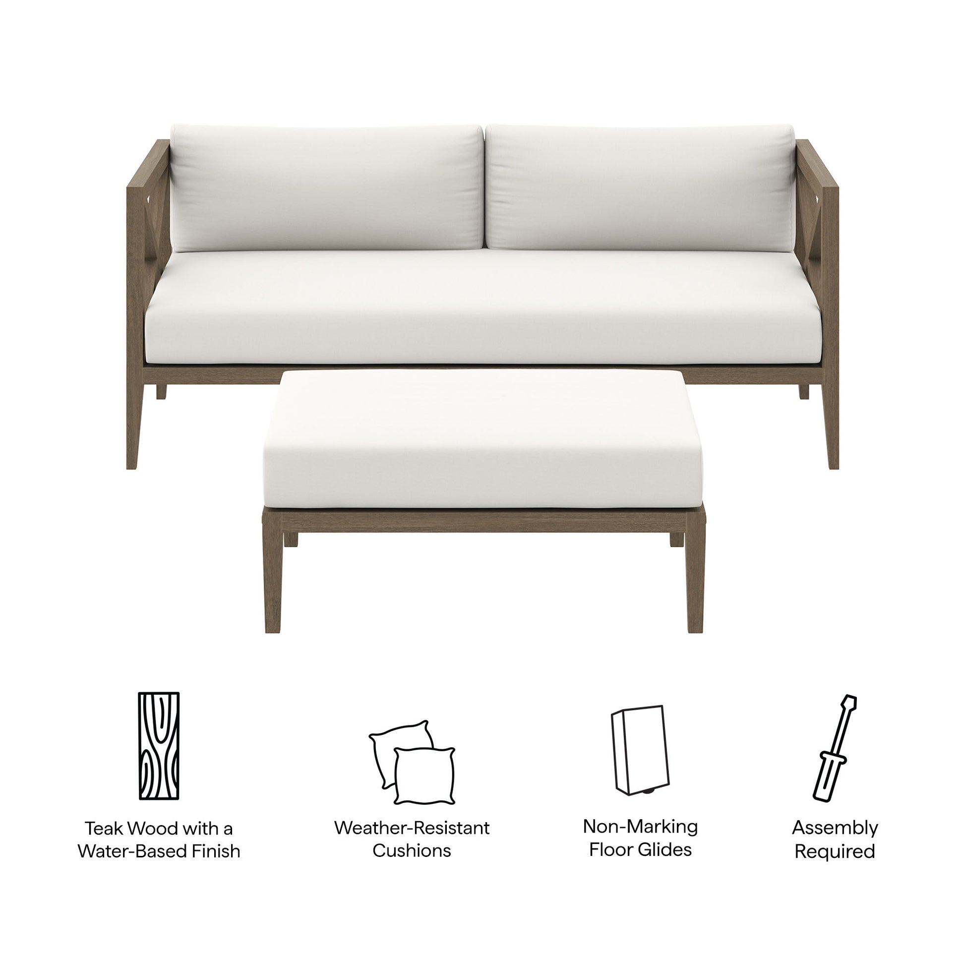 Northlake Outdoor Patio Teak Wood Loveseat and Ottoman Set by Modway - Best Buy Furniture