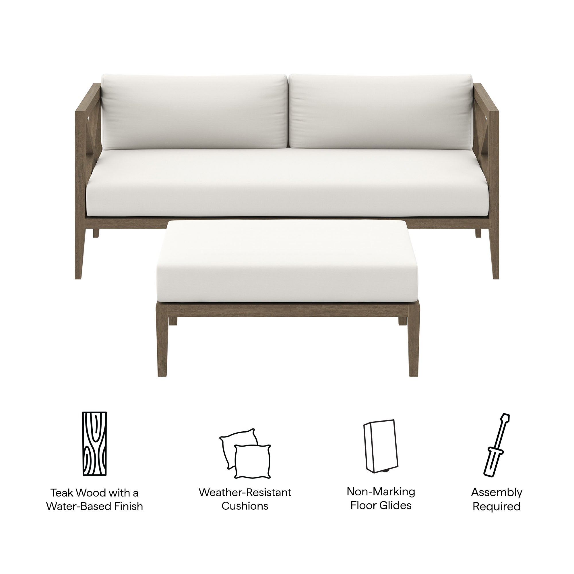 Northlake Outdoor Patio Teak Wood Loveseat and Ottoman Set by Modway - Best Buy Furniture