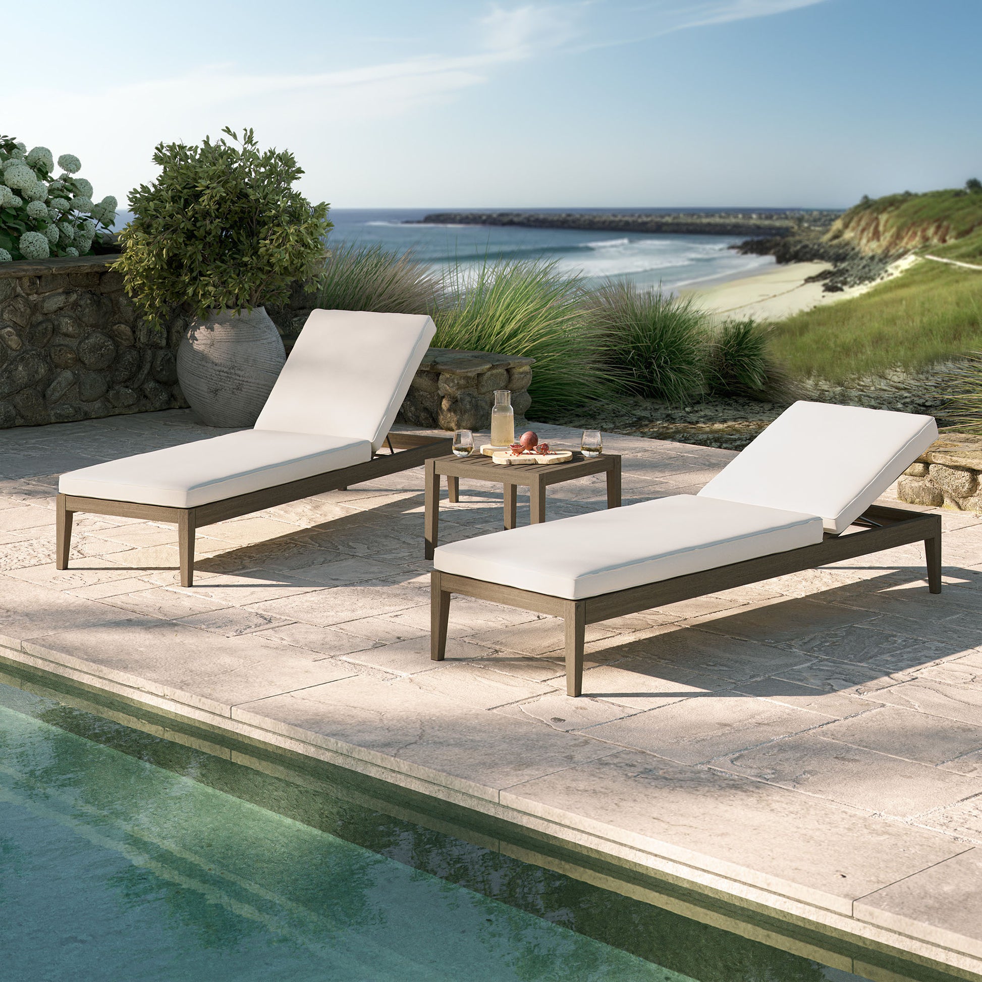 Northlake 3-Piece Outdoor Patio Teak Wood Furniture Set with Chaise Lounges and Side Table by Modway - Best Buy Furniture
