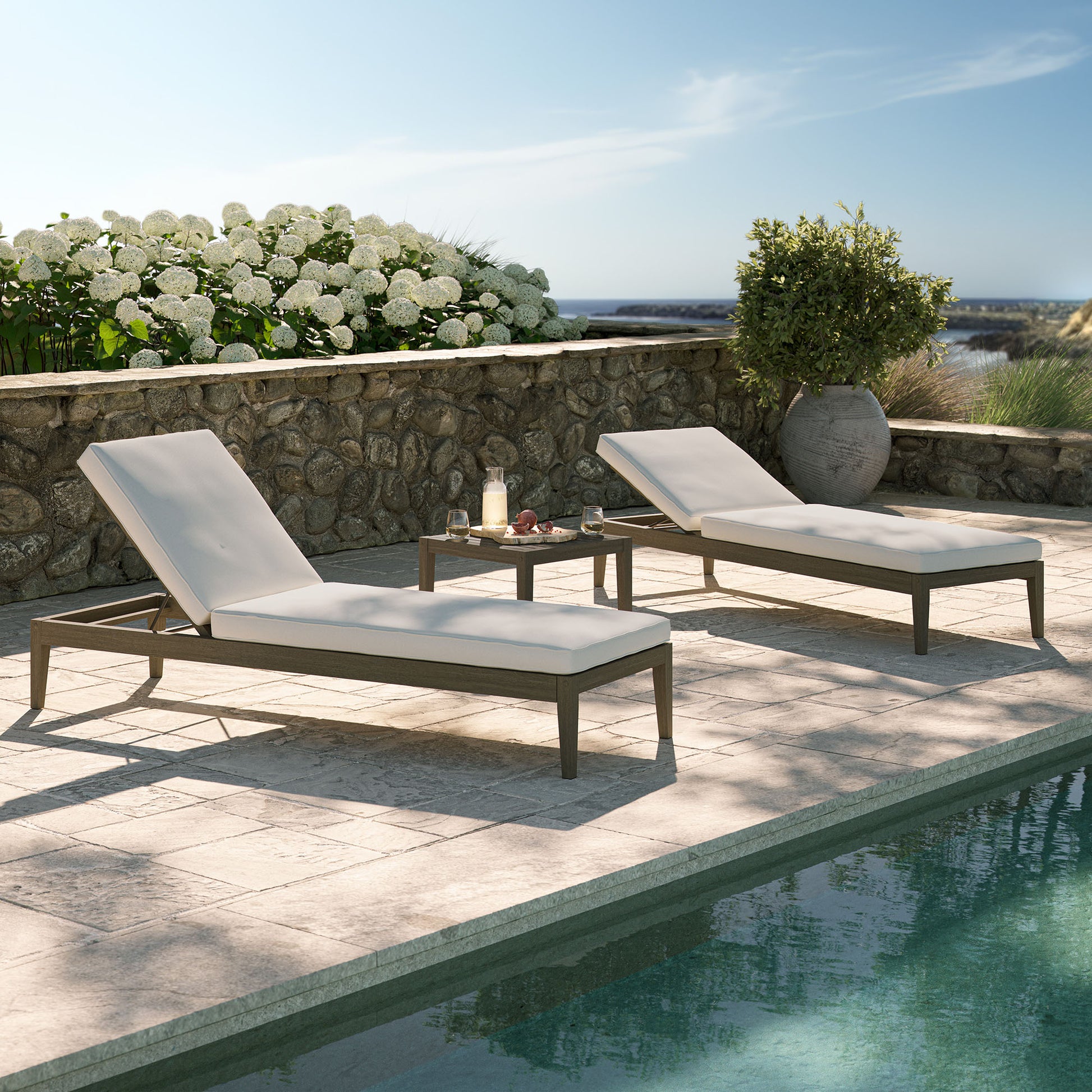 Northlake 3-Piece Outdoor Patio Teak Wood Furniture Set with Chaise Lounges and Side Table by Modway - Best Buy Furniture