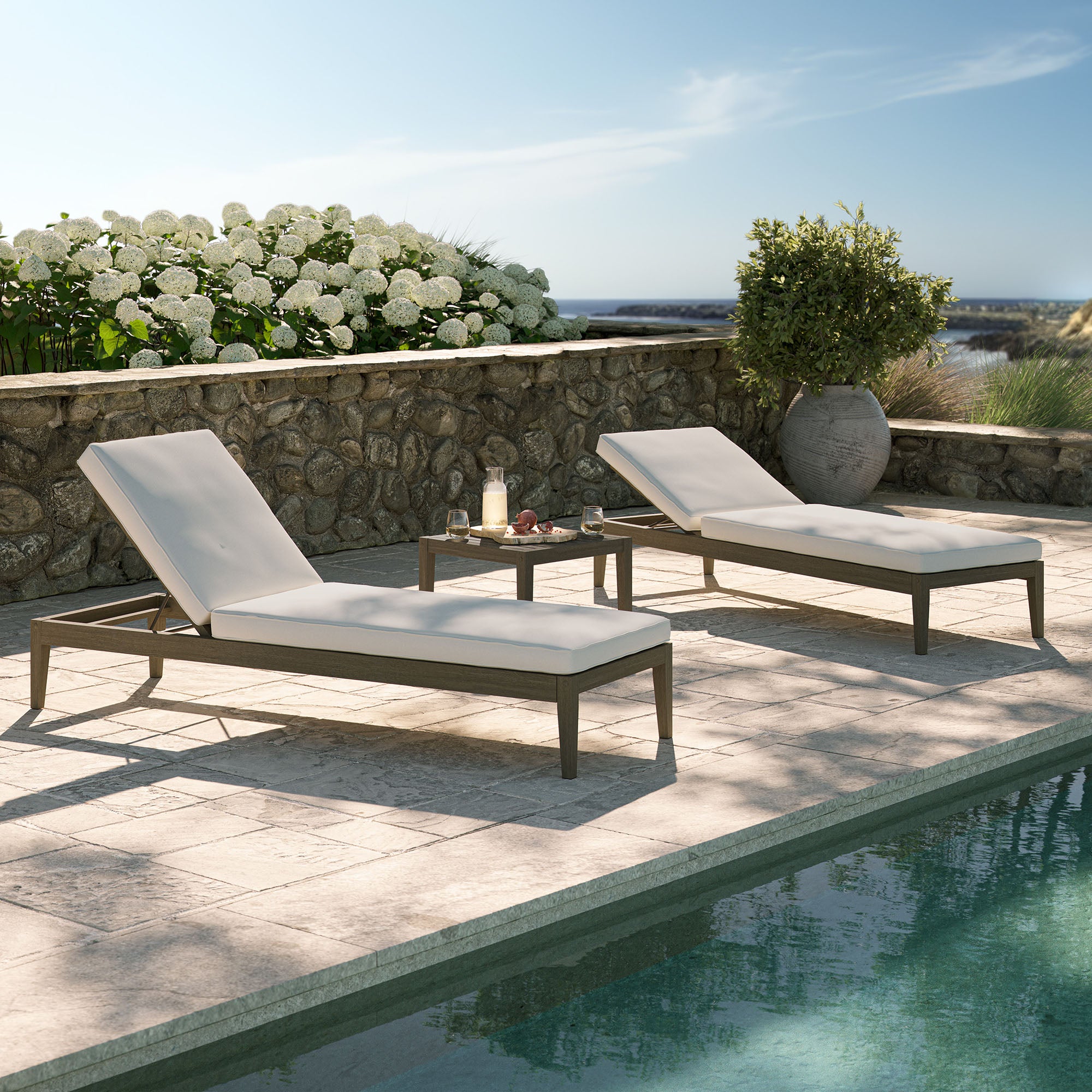 Northlake 3-Piece Outdoor Patio Teak Wood Furniture Set with Chaise Lounges and Side Table by Modway - Best Buy Furniture
