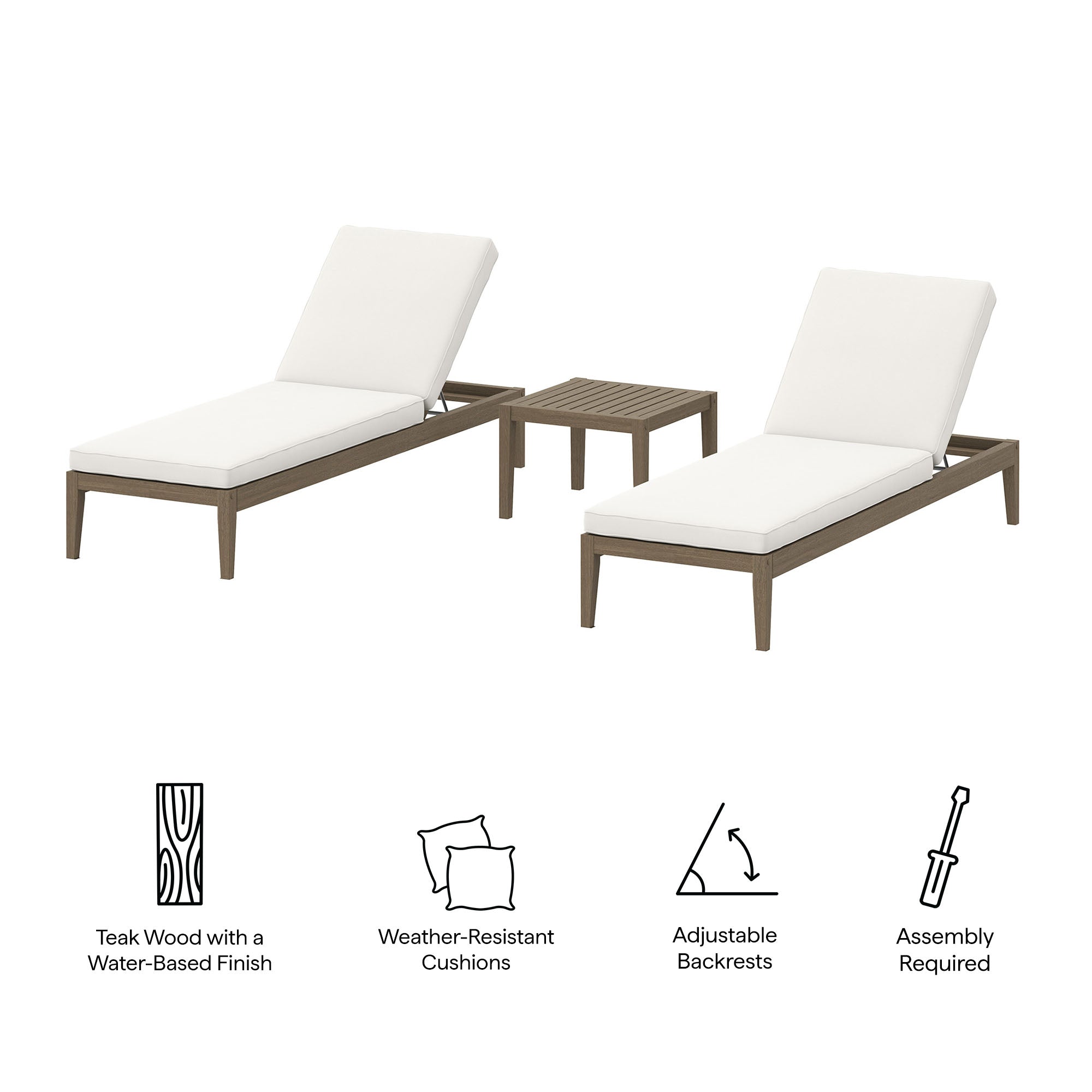 Northlake 3-Piece Outdoor Patio Teak Wood Furniture Set with Chaise Lounges and Side Table by Modway - Best Buy Furniture