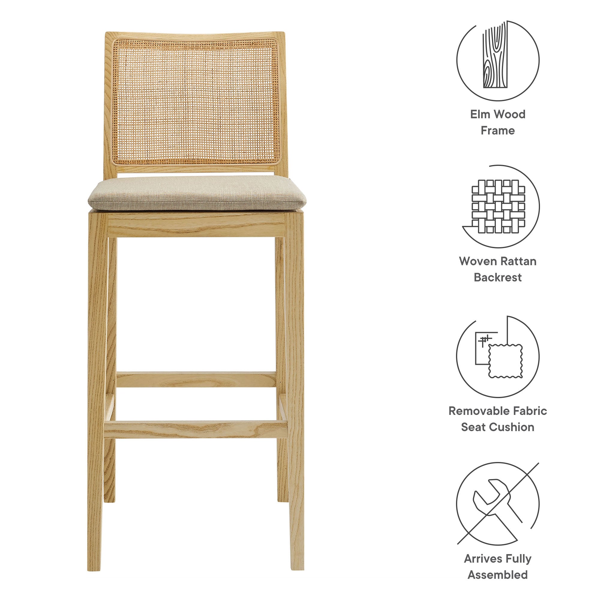 Ovard Wood and Rattan Bar Stool by Modway - Best Buy Furniture
