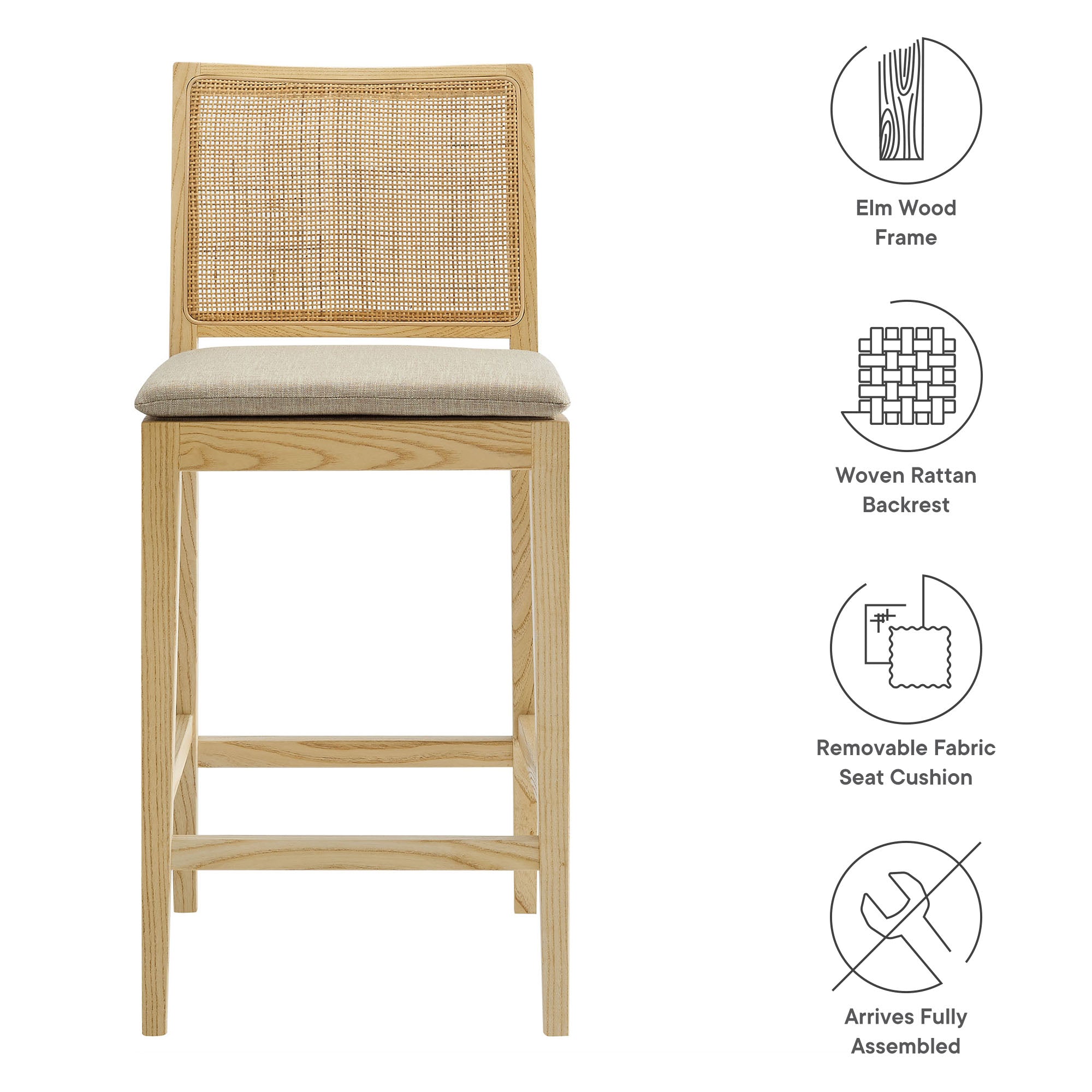 Ovard Wood and Rattan Counter Stool by Modway - Best Buy Furniture