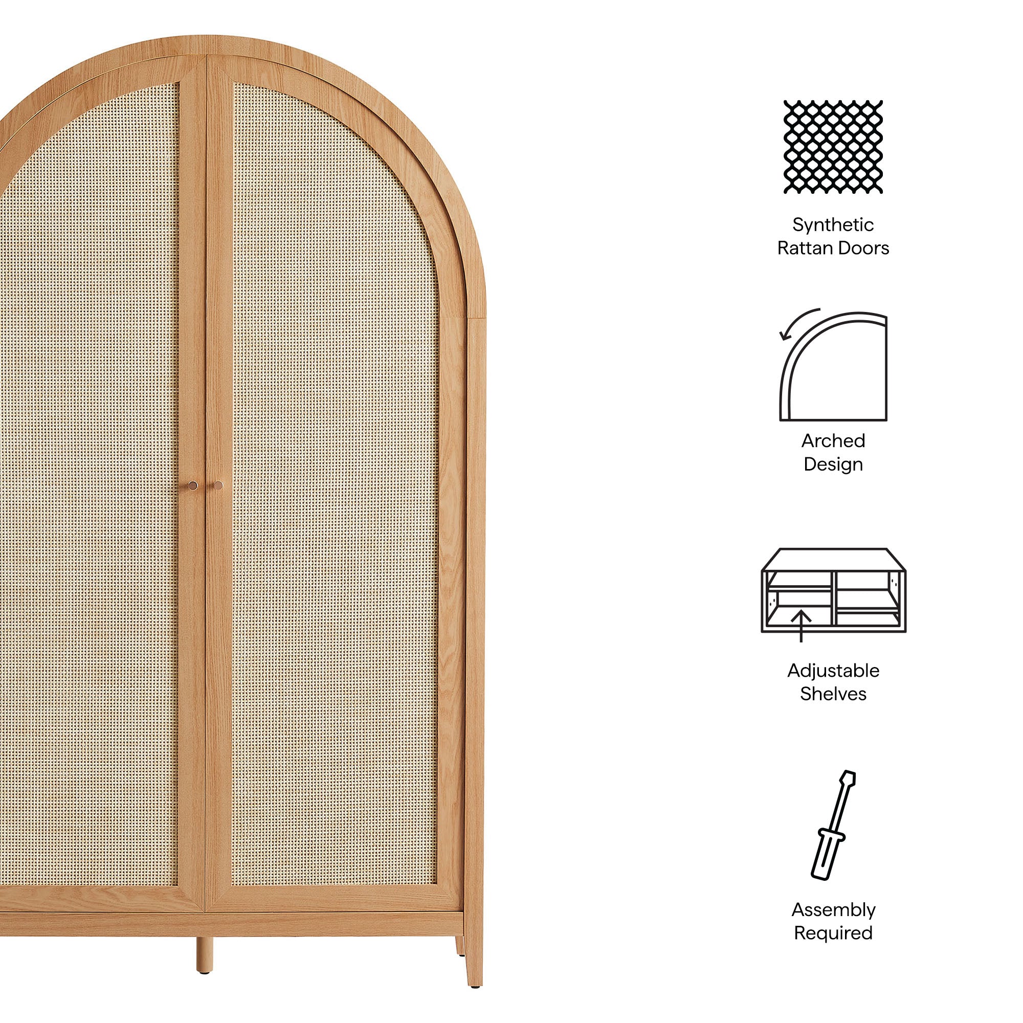 Calista 79" Tall Wide Rattan Arched Storage Cabinet by Modway