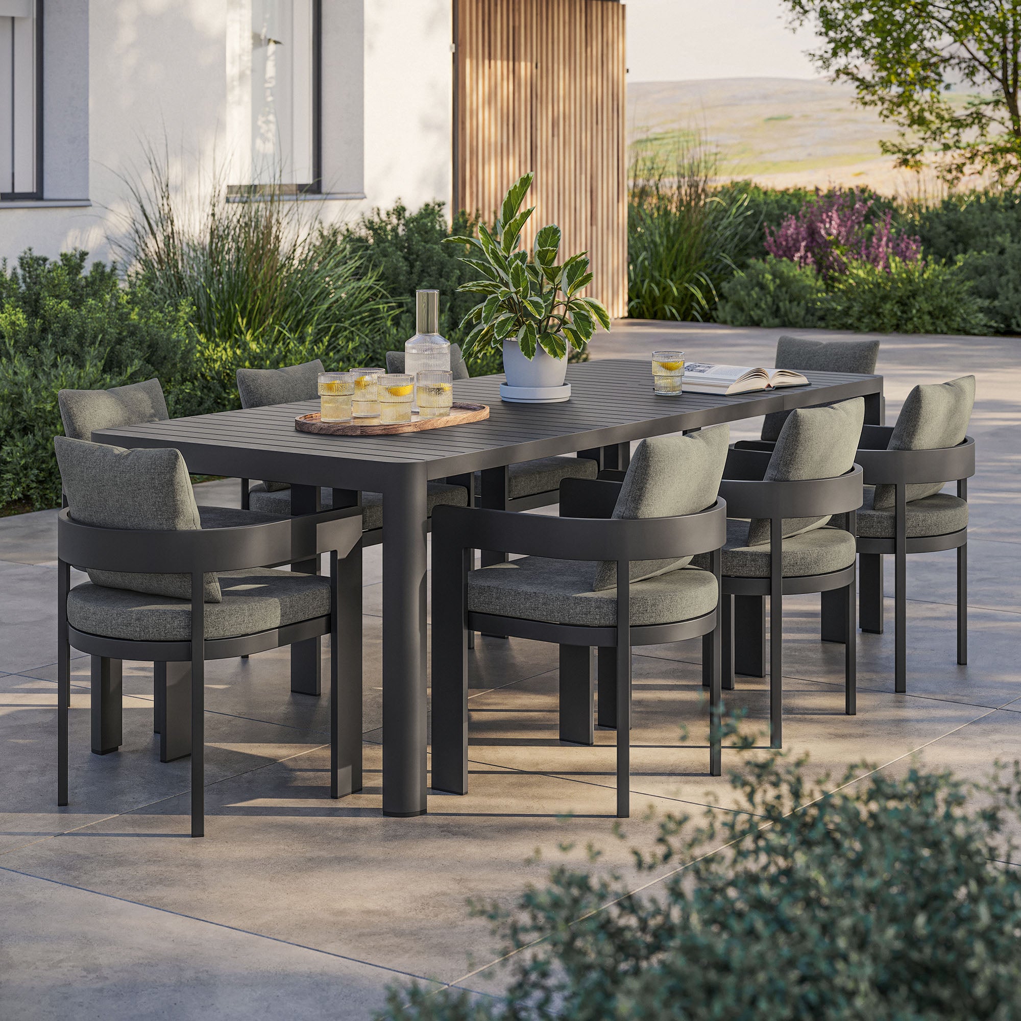 Tahoe 9-Piece Outdoor Patio Aluminum Dining Set With Extendable Table by Modway