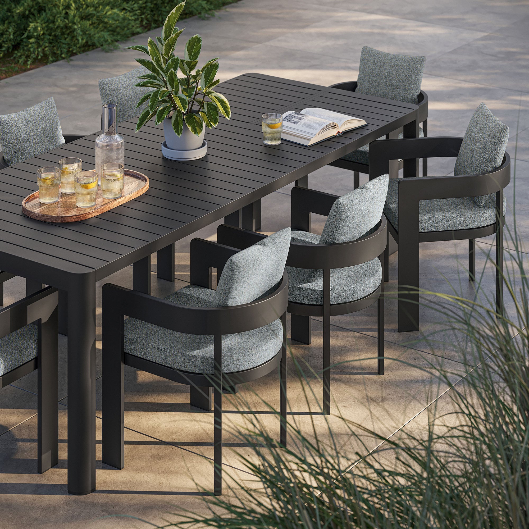 Tahoe 9-Piece Outdoor Patio Aluminum Dining Set With Extendable Table by Modway