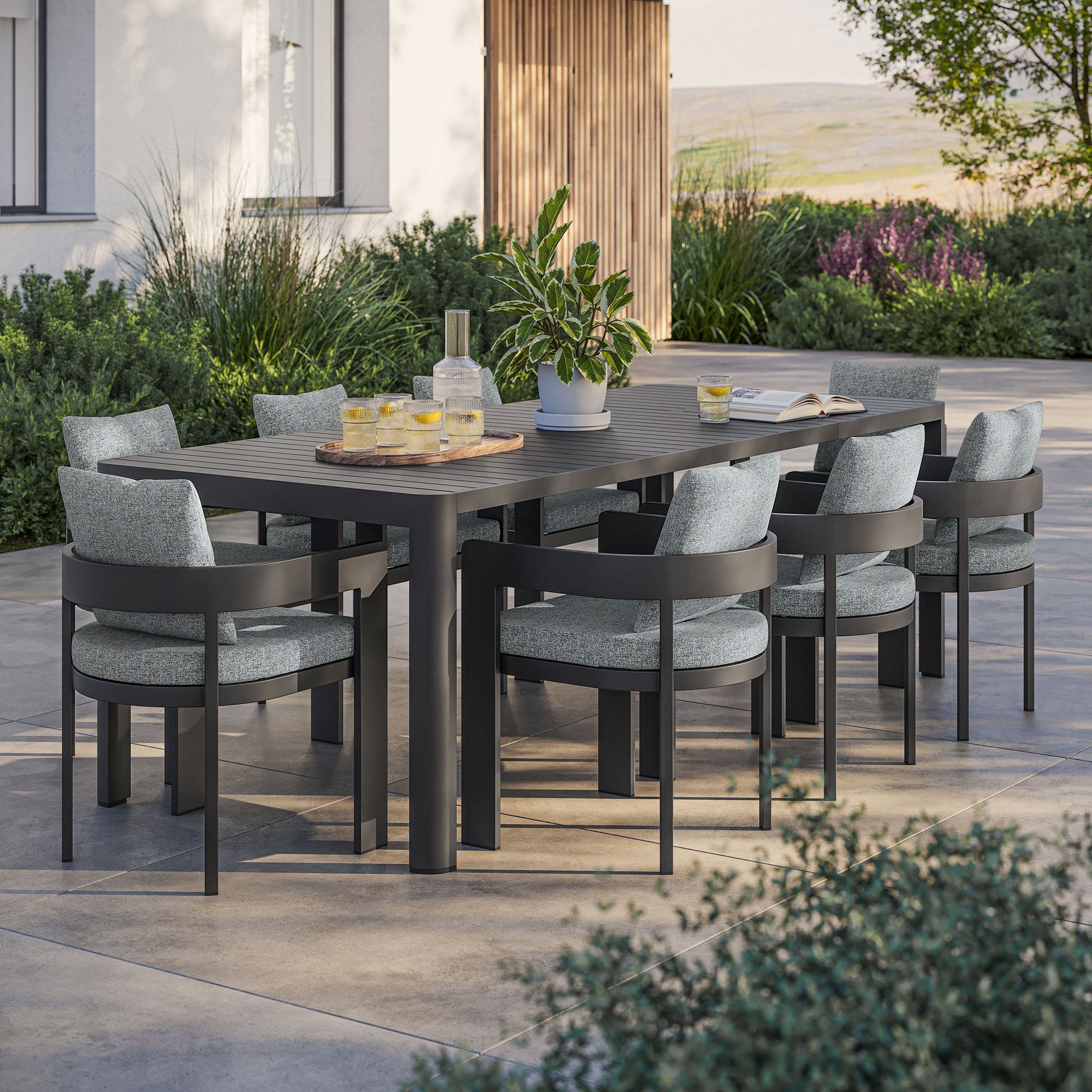 Tahoe 9-Piece Outdoor Patio Aluminum Dining Set With Extendable Table by Modway
