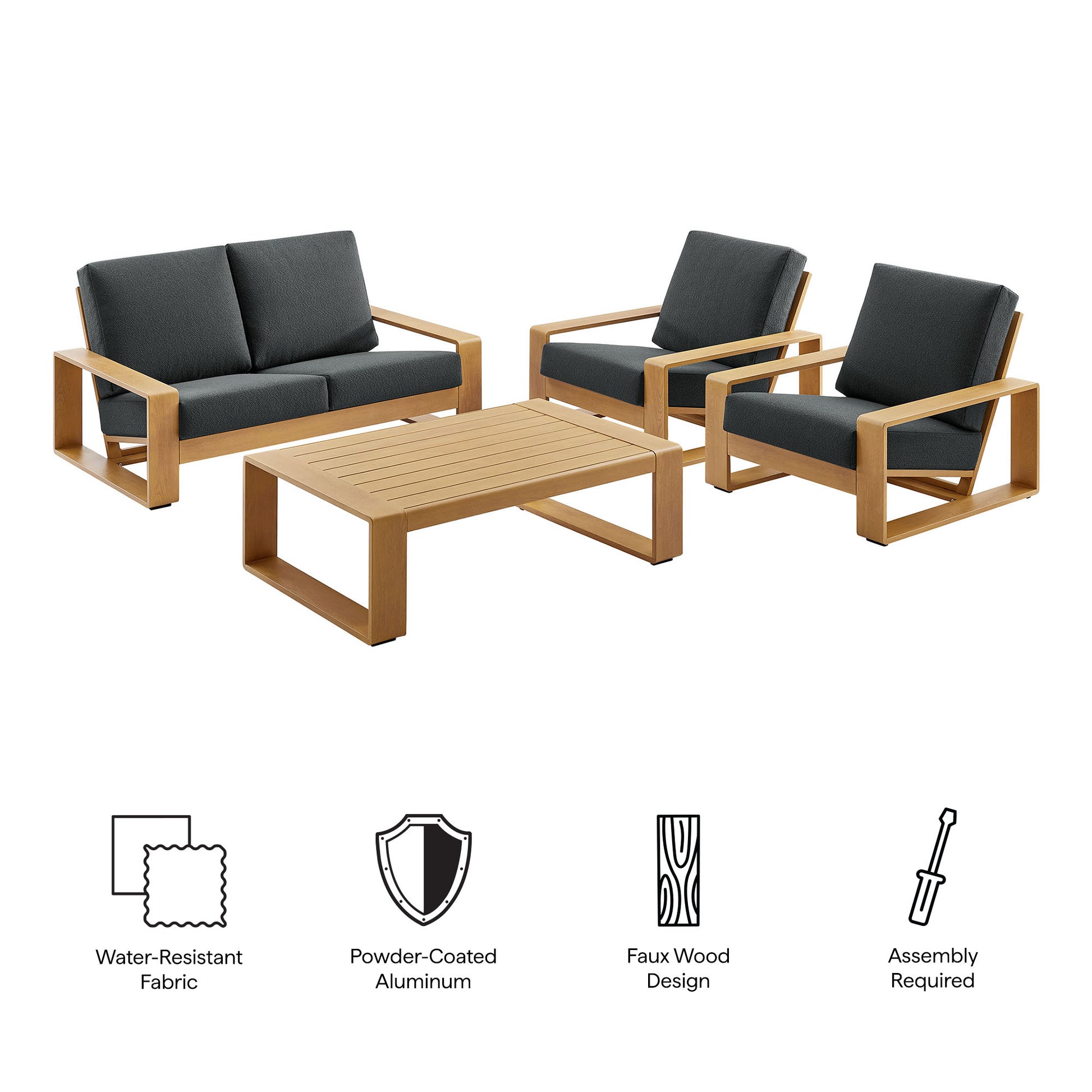Lirienne 4-Piece Outdoor Patio Aluminum Faux Wood Furniture Set by Modway - Best Buy Furniture