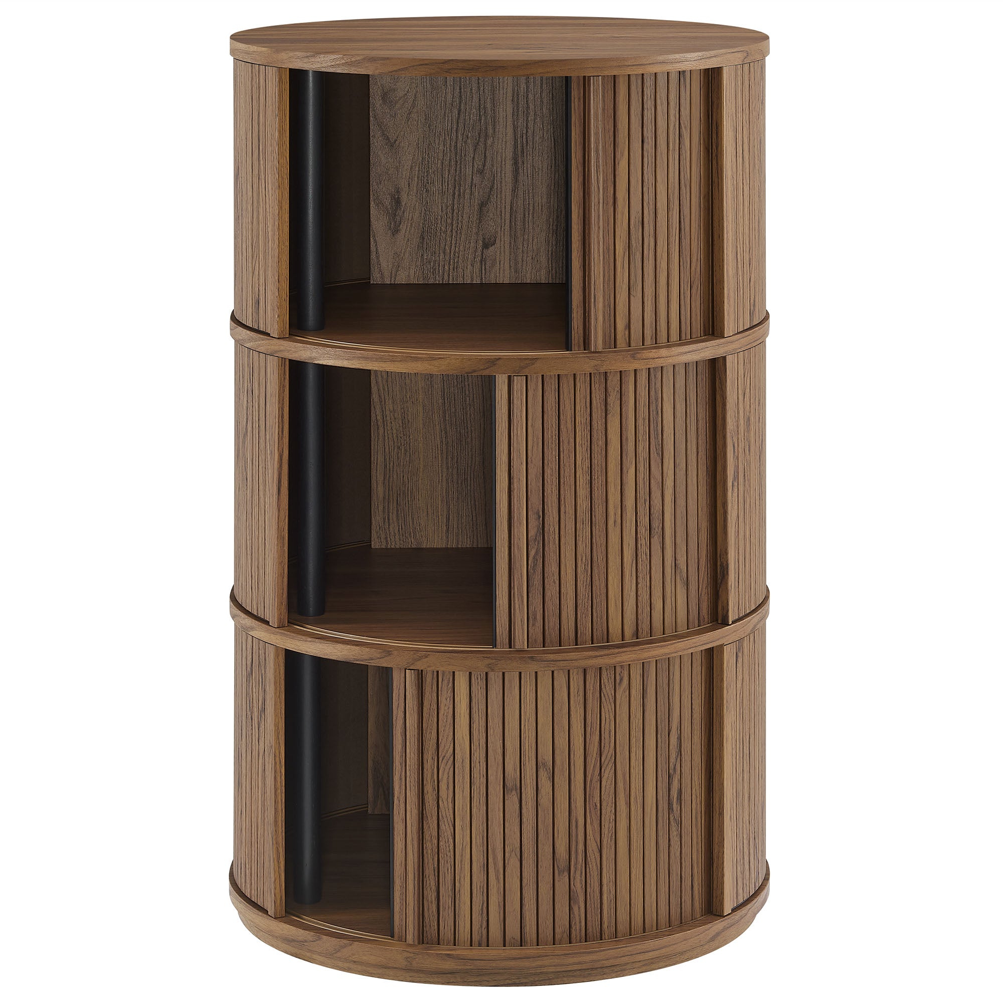 Clement Round Pedestal Stand Storage Table With Sliding Tambour Doors by Modway