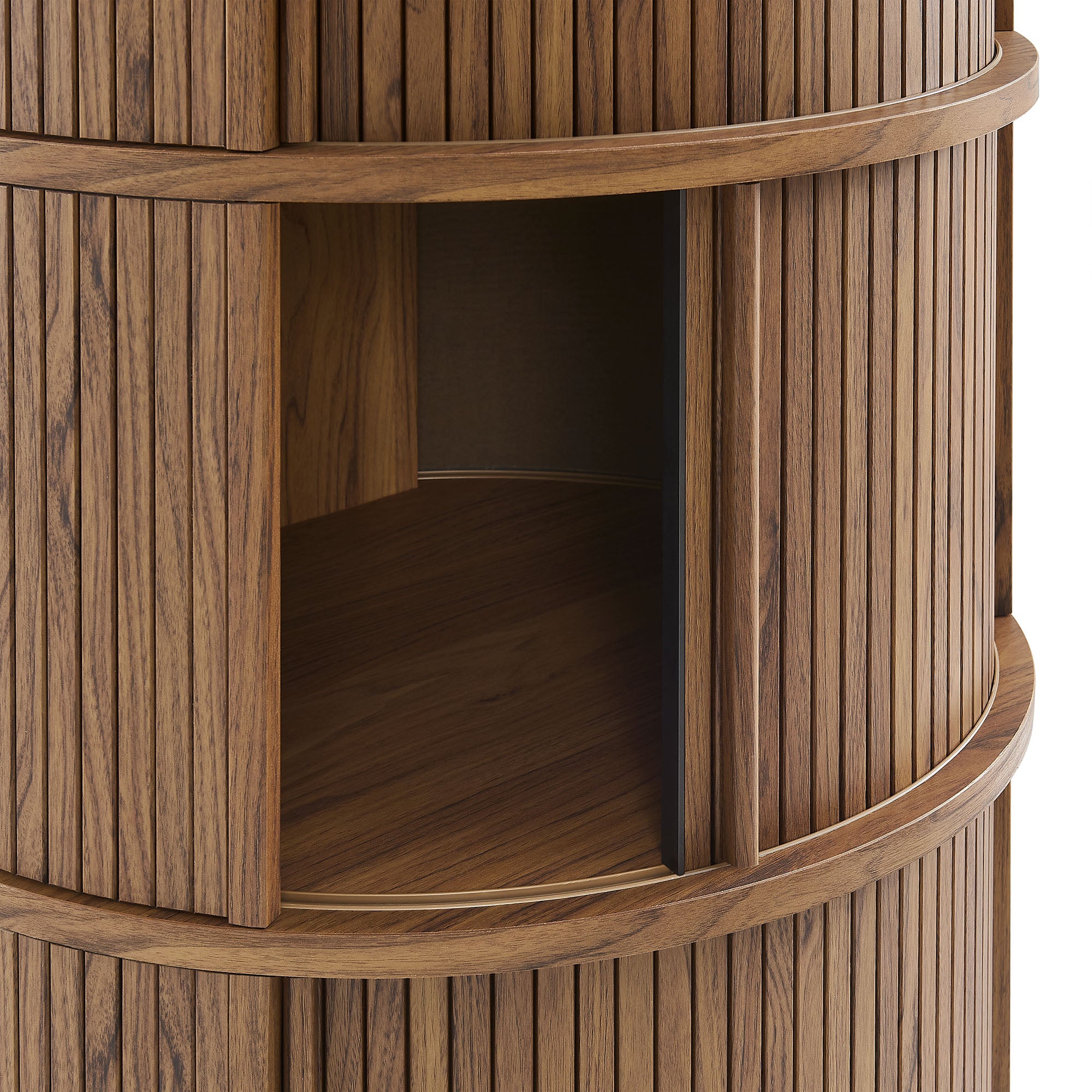 Clement Round Pedestal Stand Storage Table With Sliding Tambour Doors by Modway