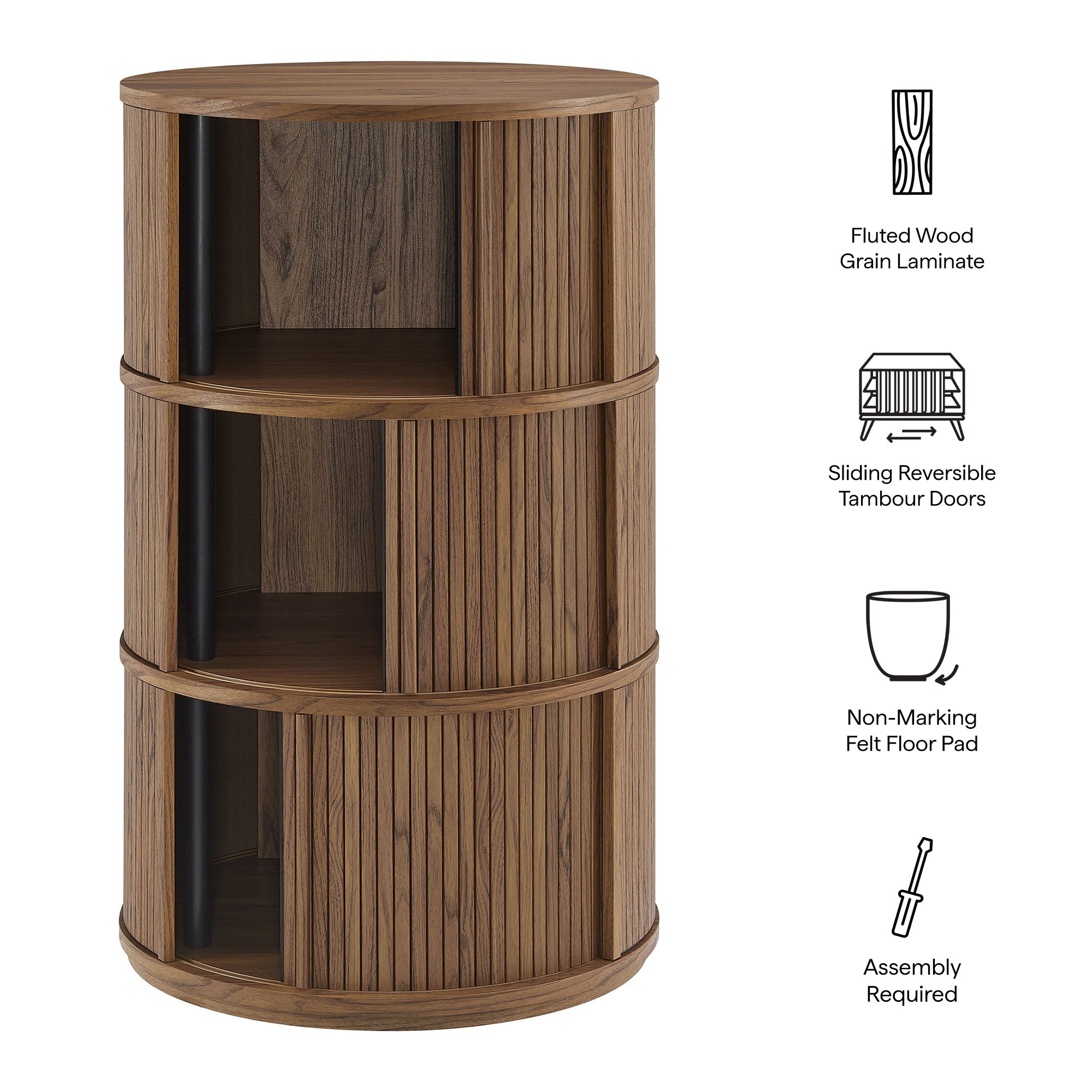 Clement Round Pedestal Stand Storage Table With Sliding Tambour Doors by Modway