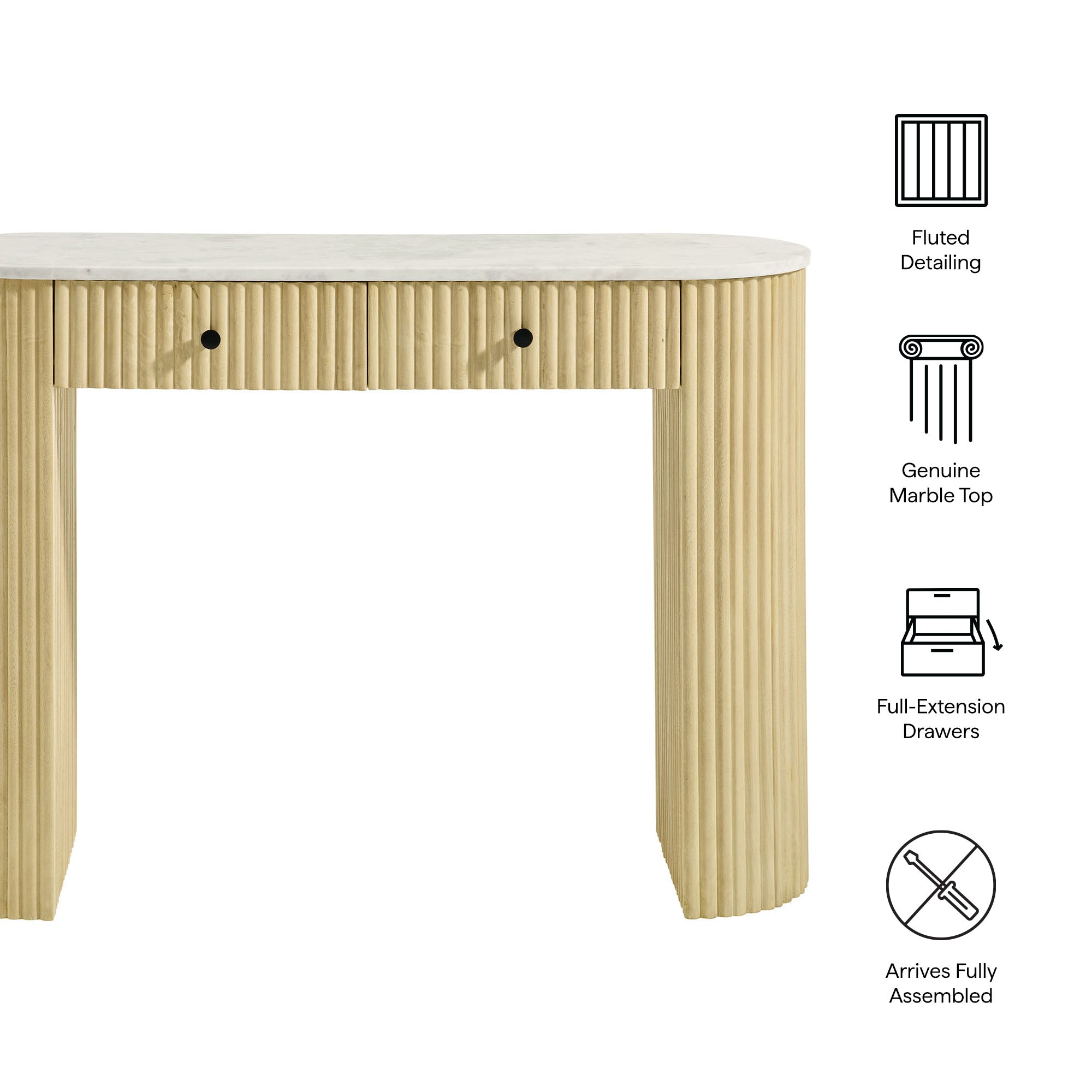 Caldera 42" Curved Solid Wood and Marble Console Table by Modway