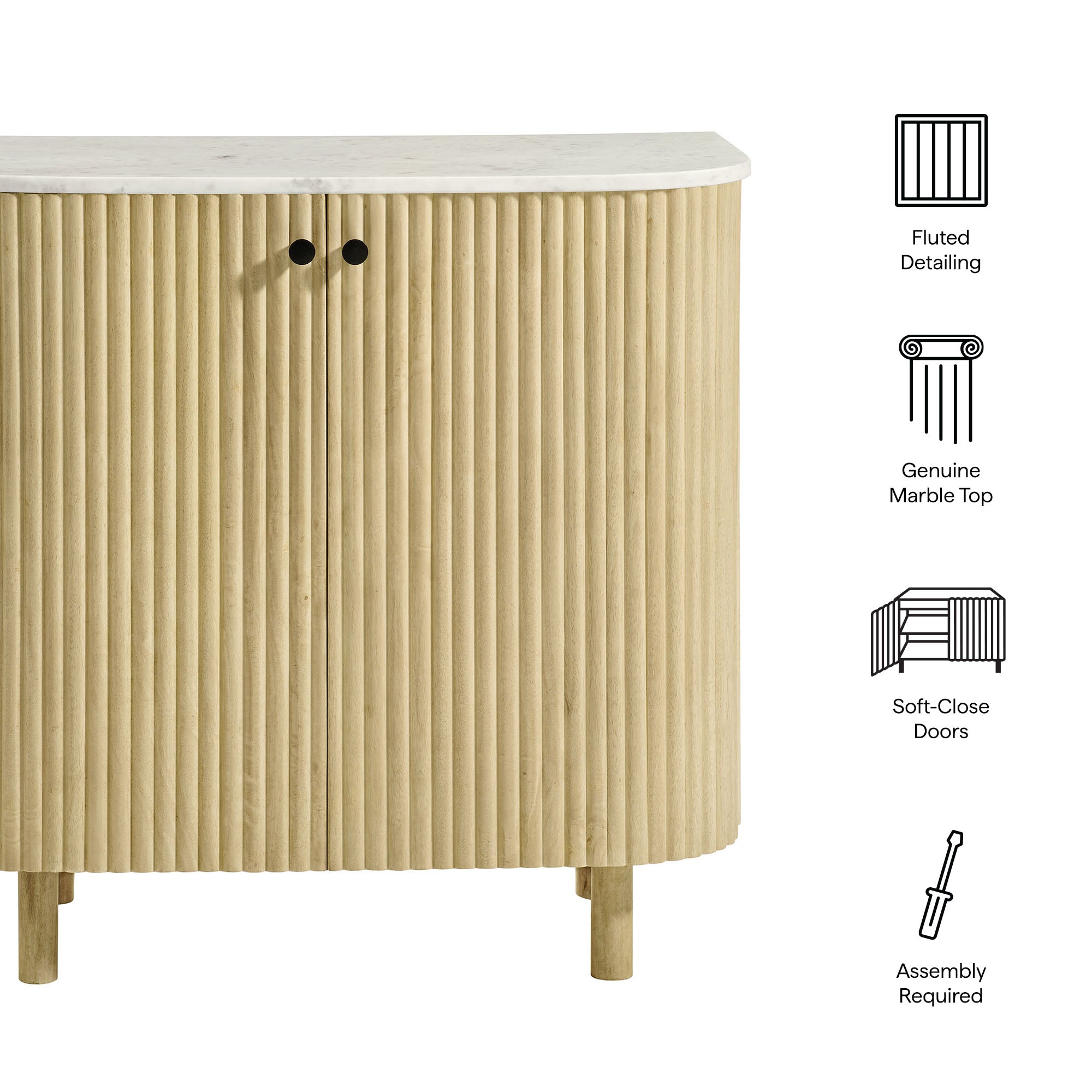 Caldera 33" Curved Solid Wood and Marble Accent Storage Cabinet by Modway