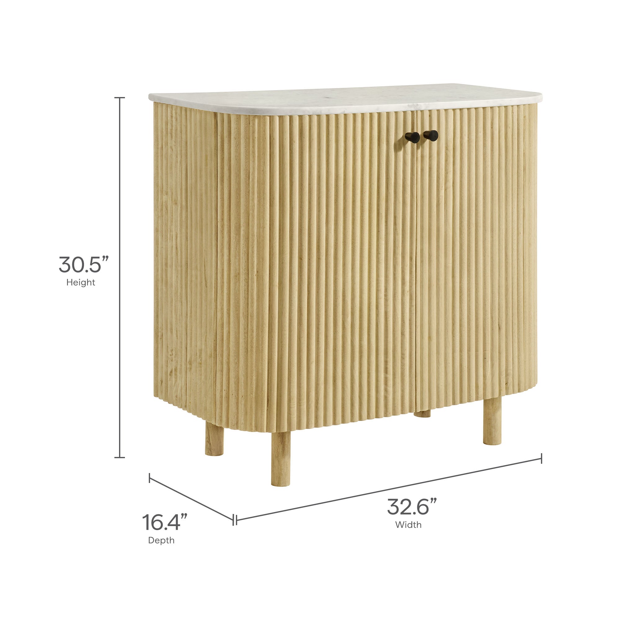 Caldera 33" Curved Solid Wood and Marble Accent Storage Cabinet by Modway