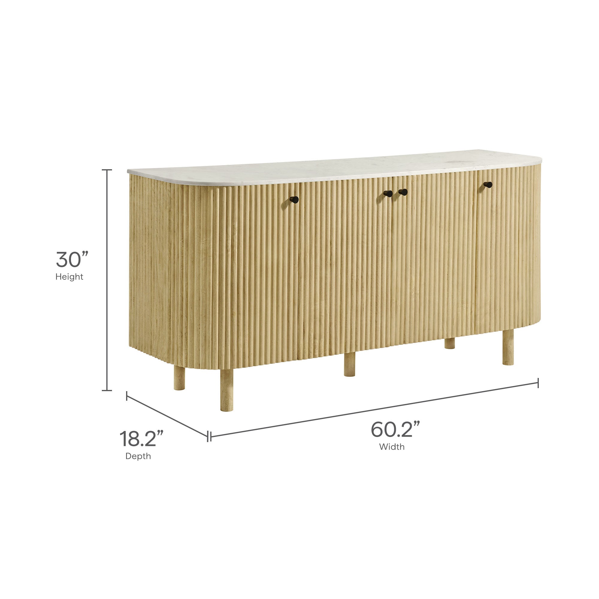 Caldera 60" Curved Solid Wood and Marble Sideboard Storage Cabinet by Modway