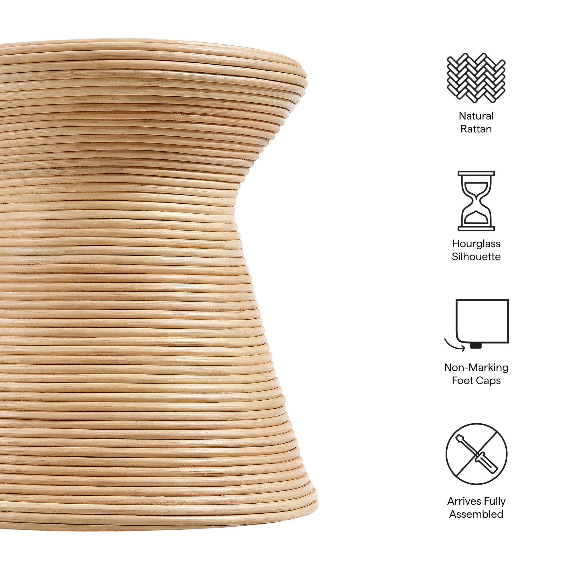 Tavi Hourglass Natural Rattan Round Side Table by Modway