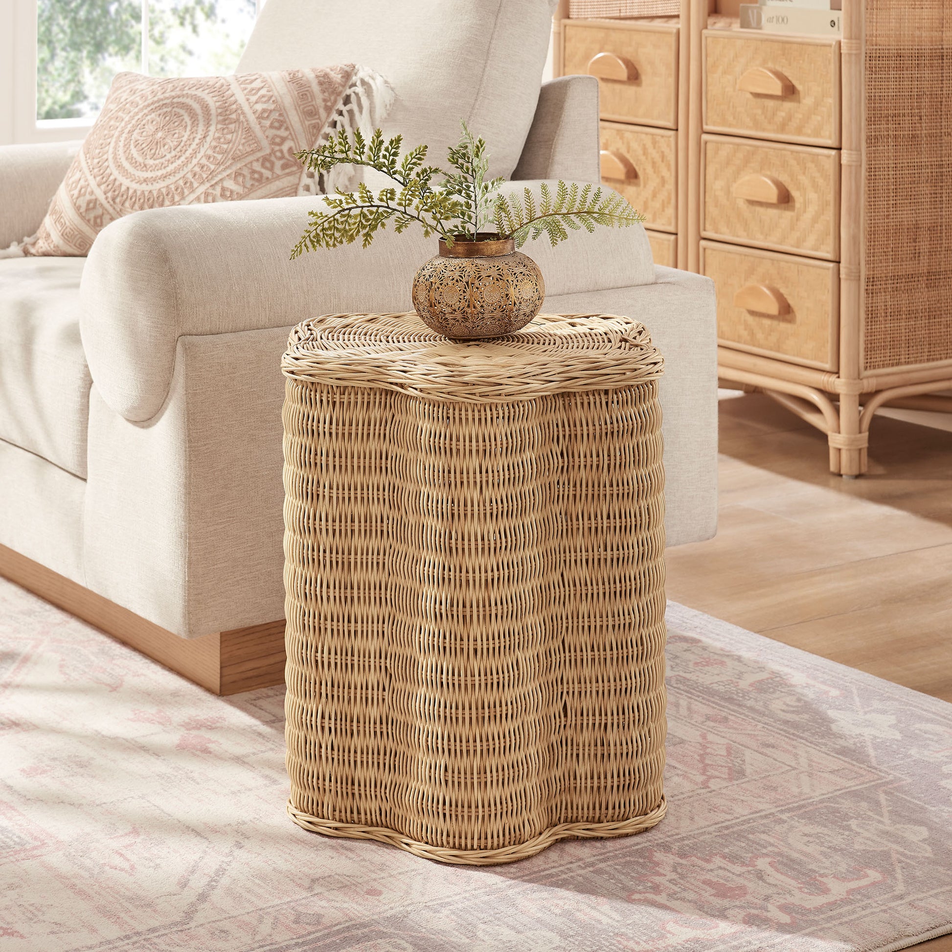 Erika Scalloped Natural Rattan Side Table by Modway - Best Buy Furniture