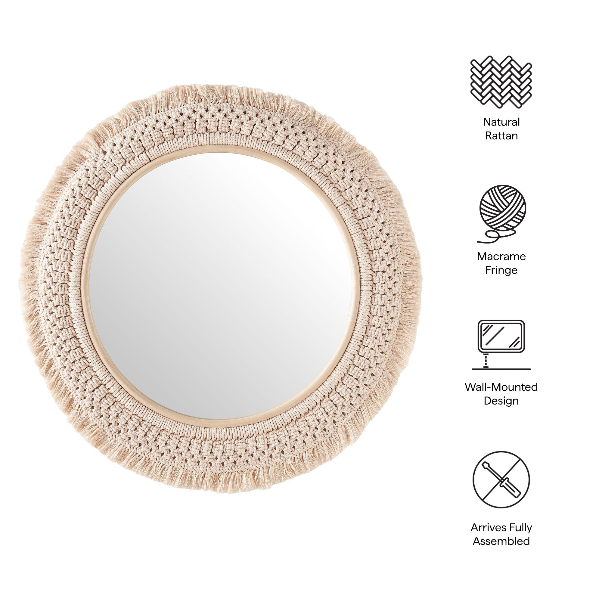 Jade Round Rattan Macrame Wall Mirror by Modway - Best Buy Furniture