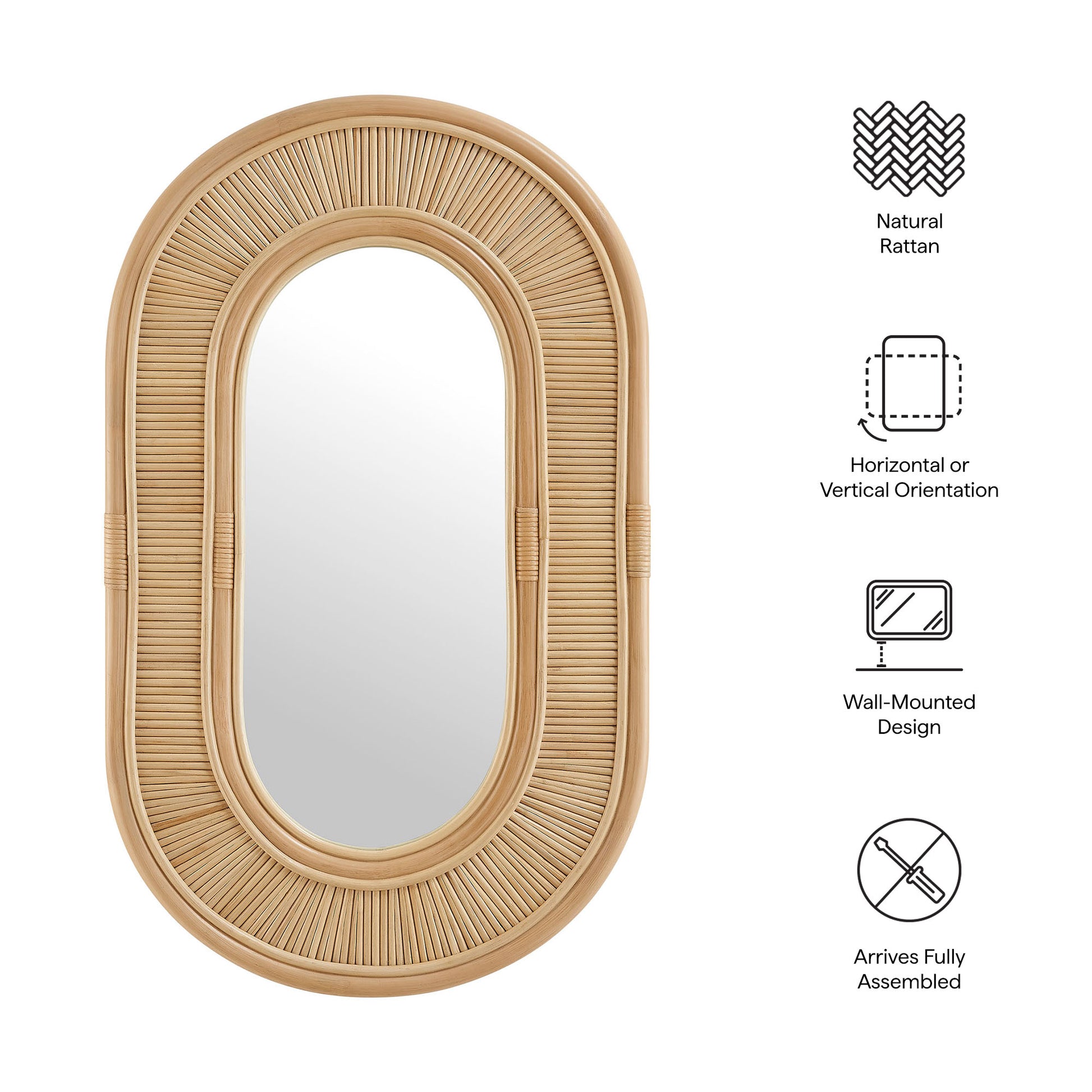 Sovana Oval Rattan Wall Mirror by Modway - Best Buy Furniture