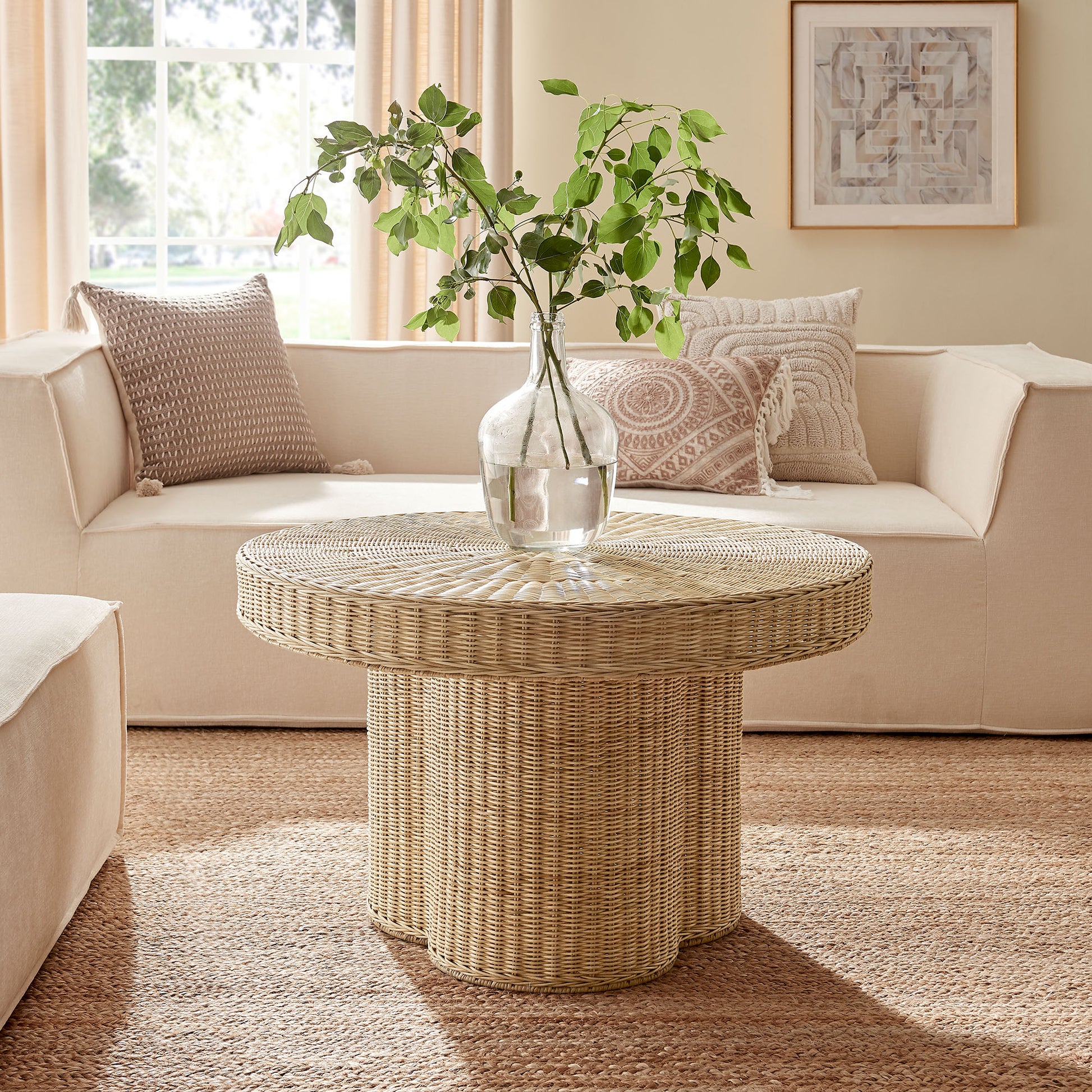Ainsley 32 Inch Round Natural Rattan Coffee Table by Modway - Best Buy Furniture