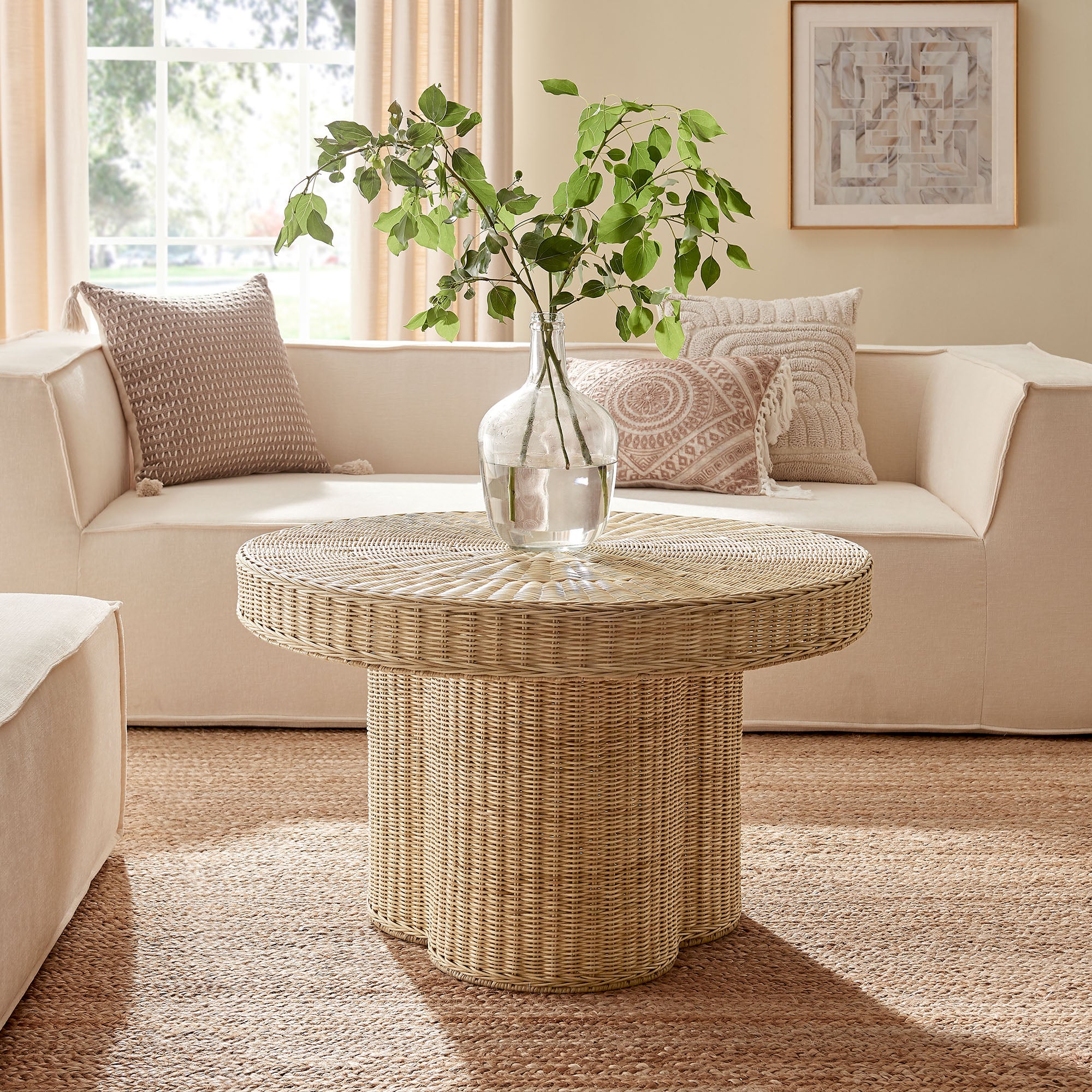Ainsley 32 Inch Round Natural Rattan Coffee Table by Modway - Best Buy Furniture